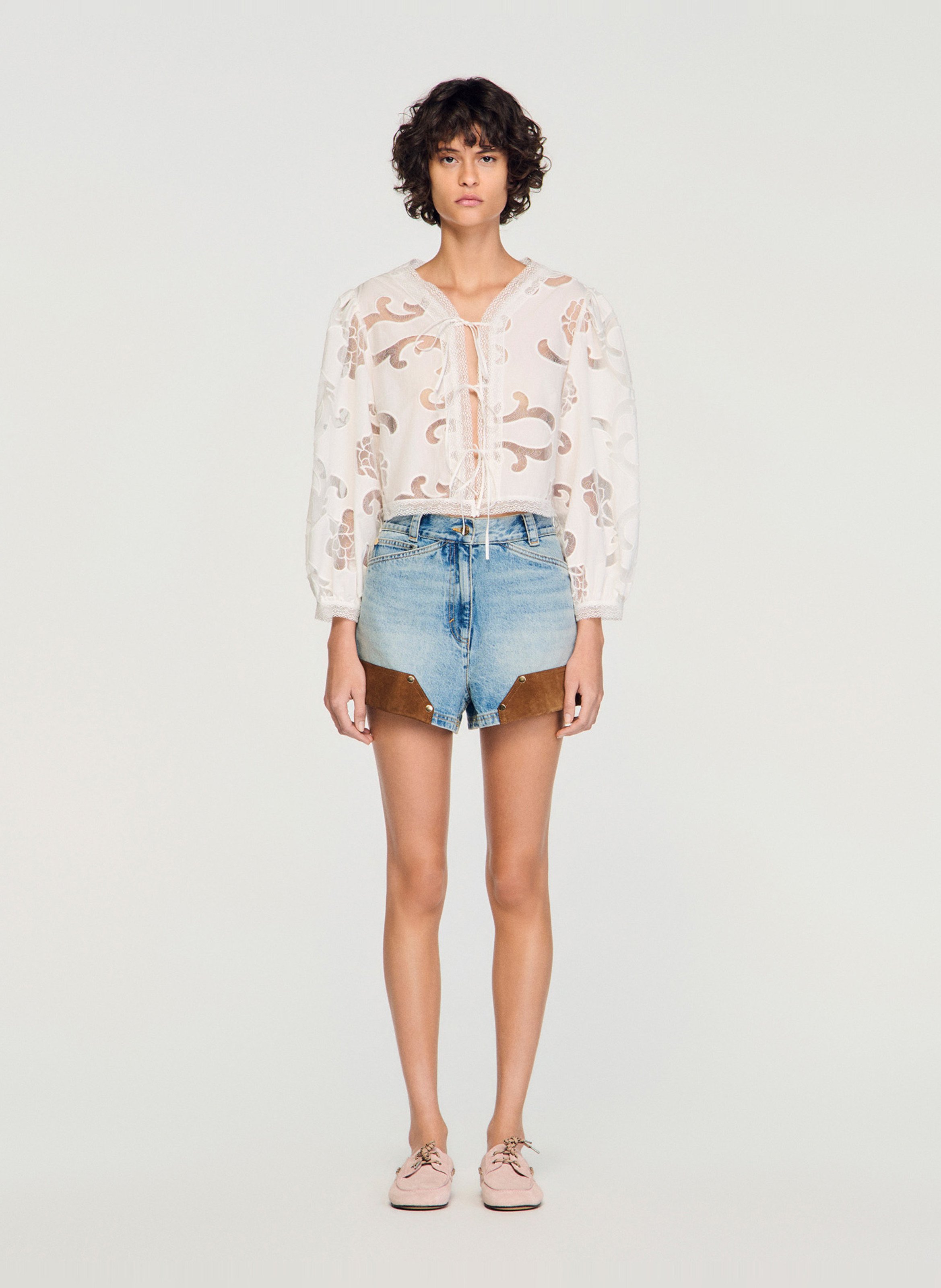 Blouse met ronde hals | katoenblend SANDRO Beige