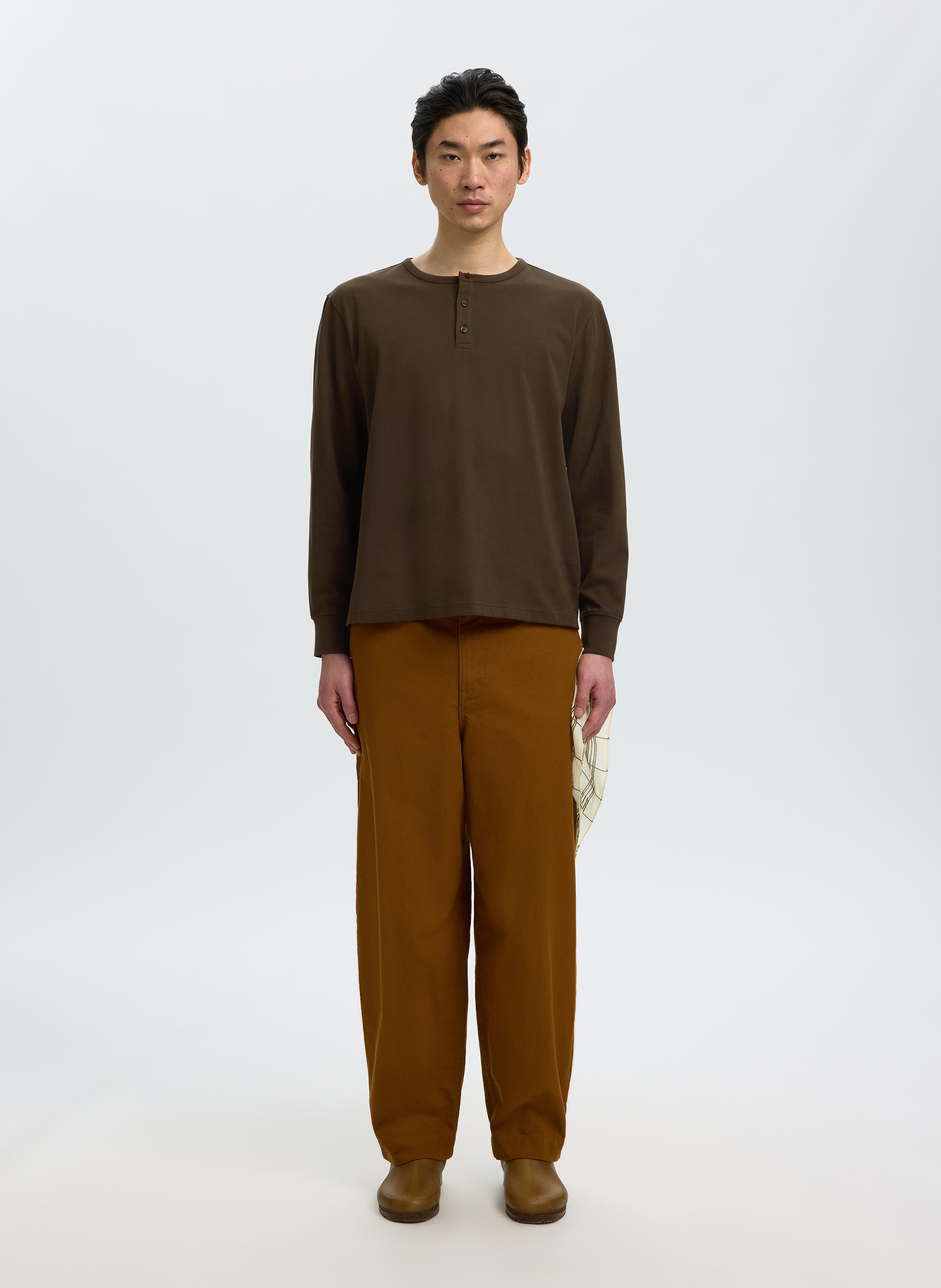 Tee-shirt col rond boutonné uni SELECTED Marron