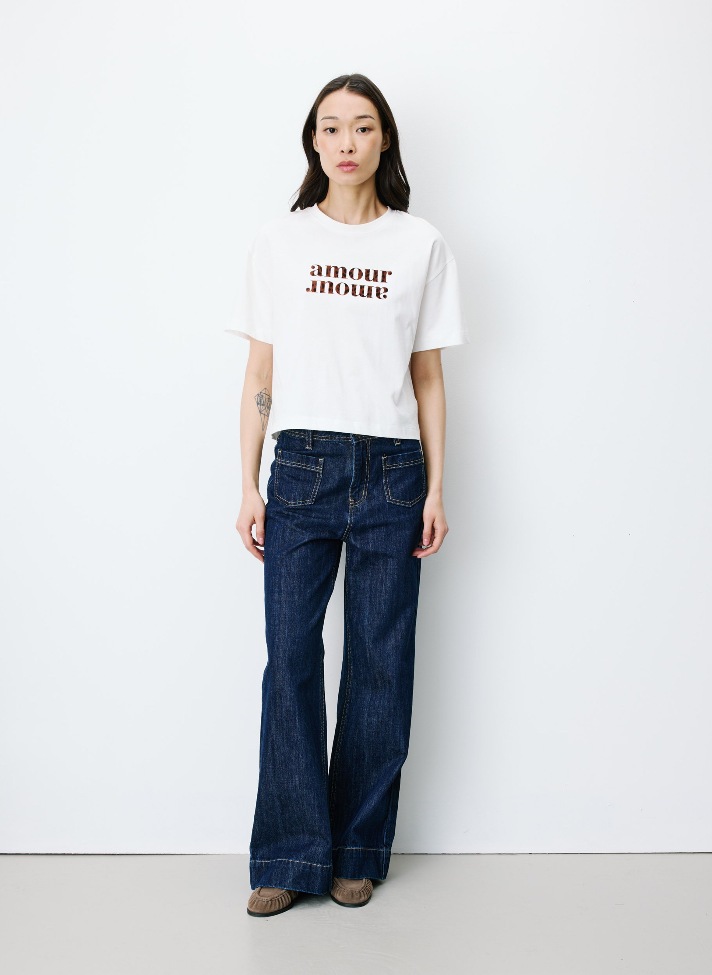 Tee-shirt droit col rond en coton GRACE ET MILA Blanc