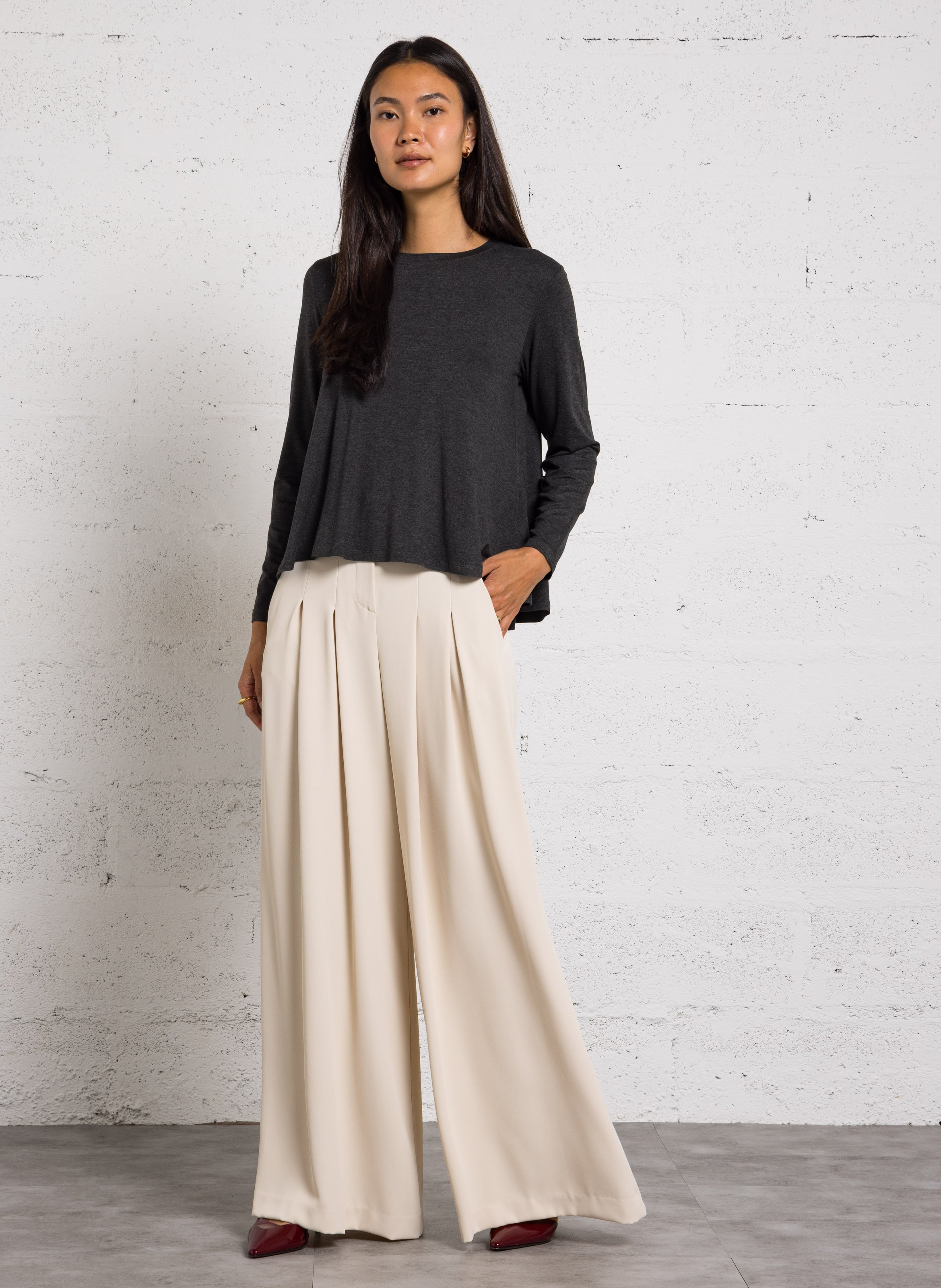 Ruimvallend T-shirt met ronde hals MAJESTIC FILATURES Grijs