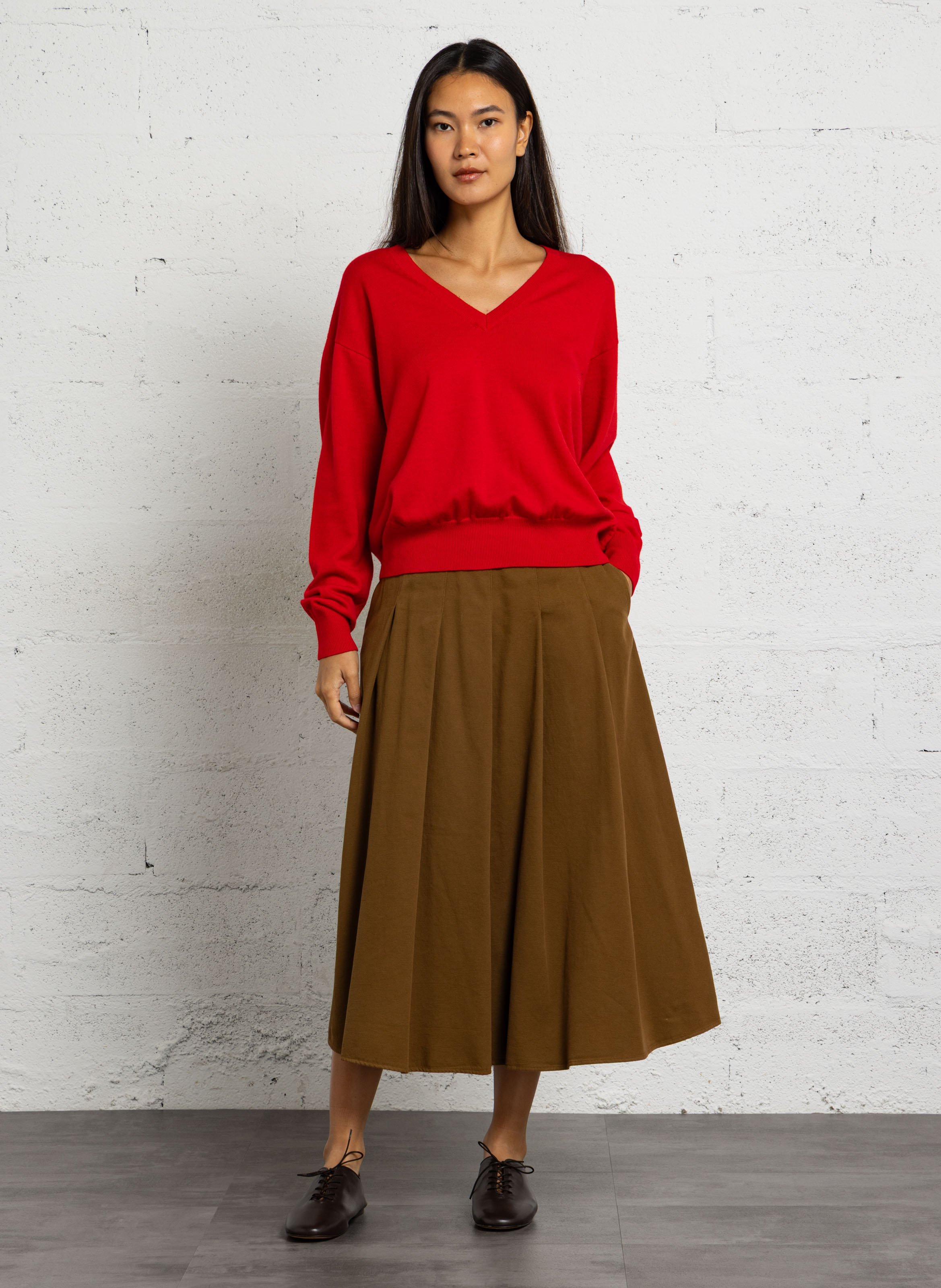 Pull à col v en laine LAURENCE BRAS Rouge