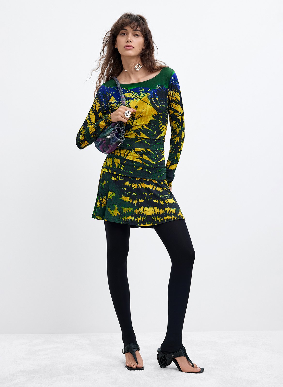 Korte tricotjurk met print DESIGUAL Groen