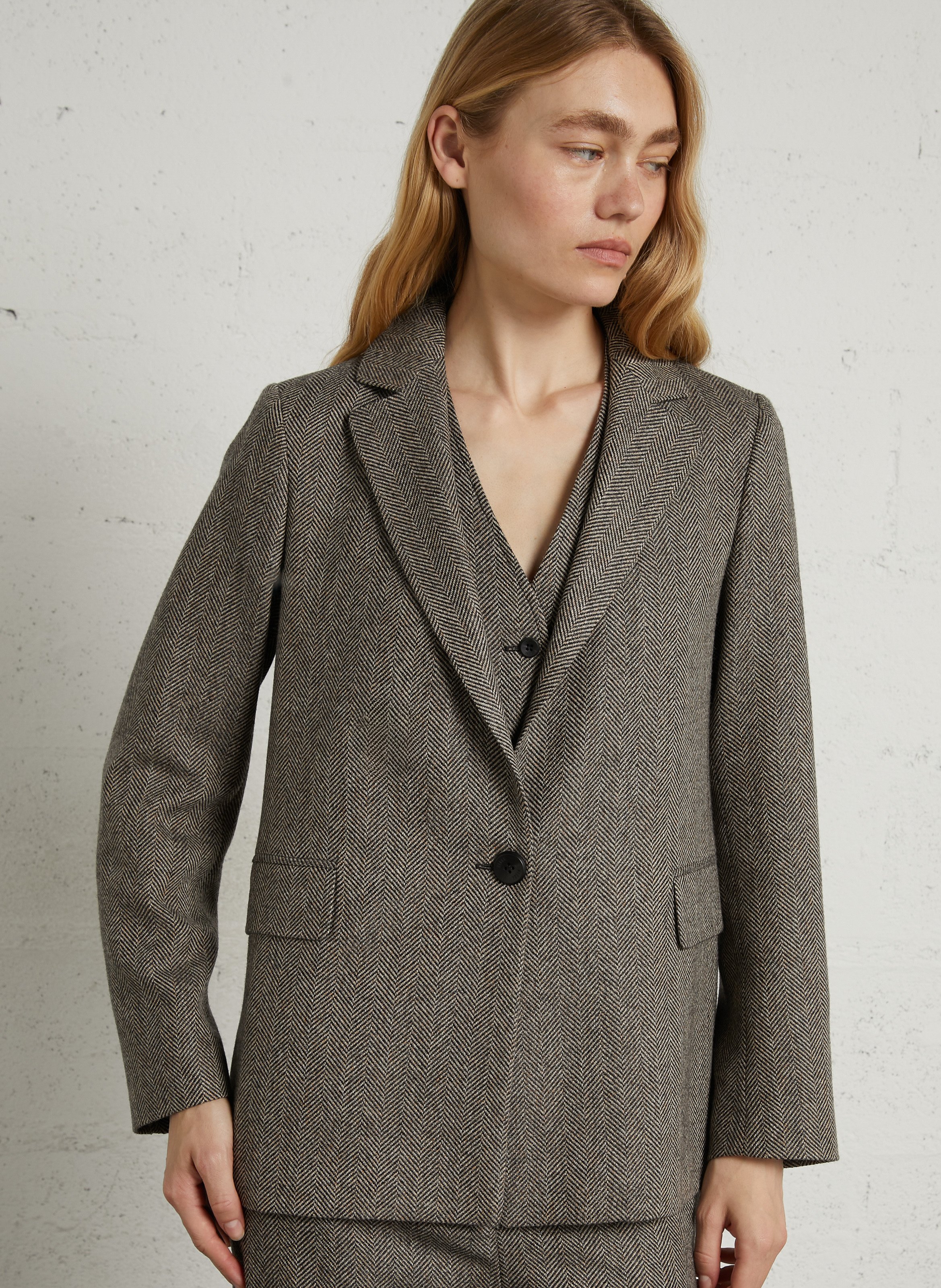 Rechte blazer met visgraatpatroon DIEGA Zwart