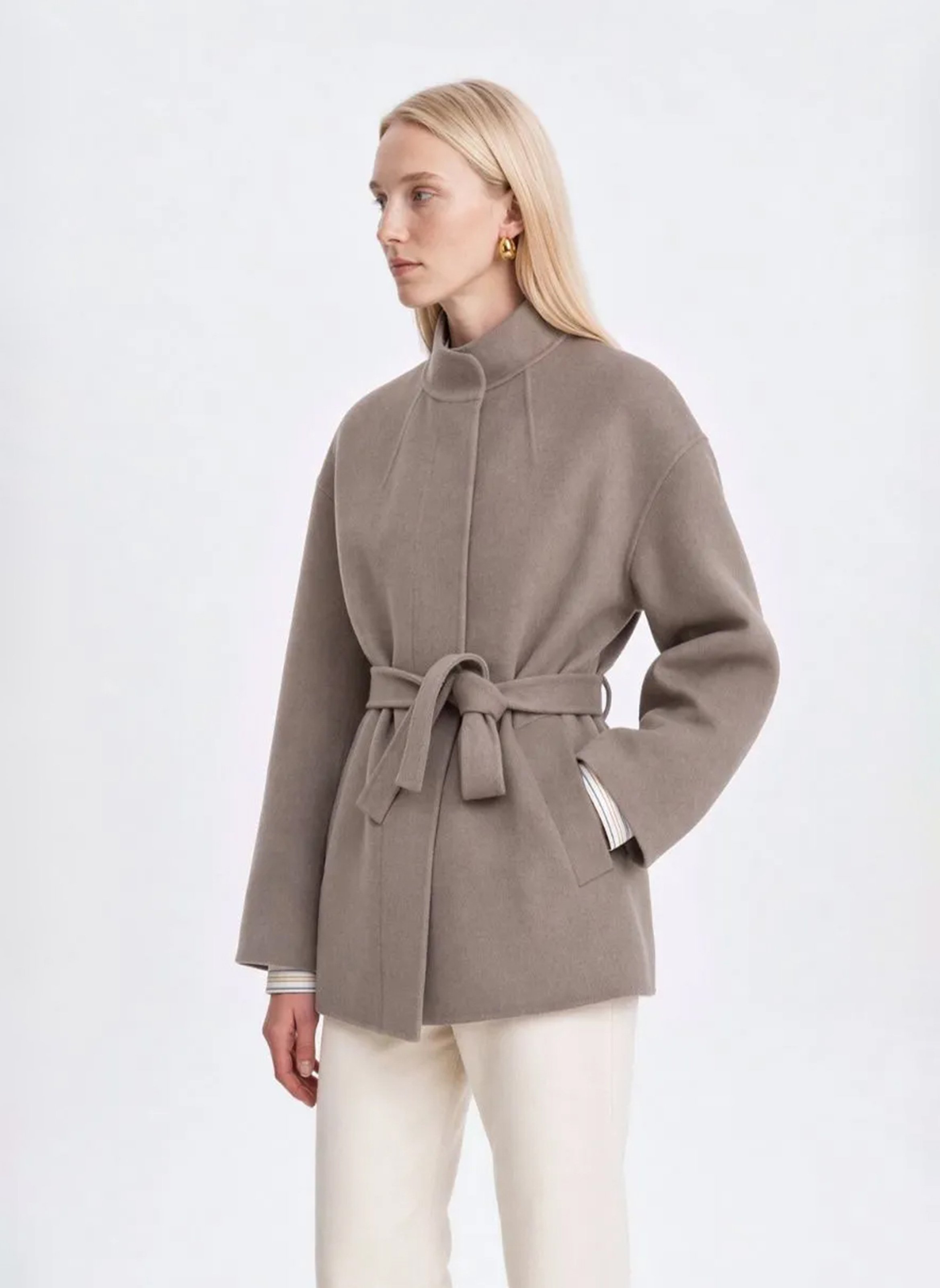 Solid Belted Wool Blend Jacket VANESSA BRUNO Beige