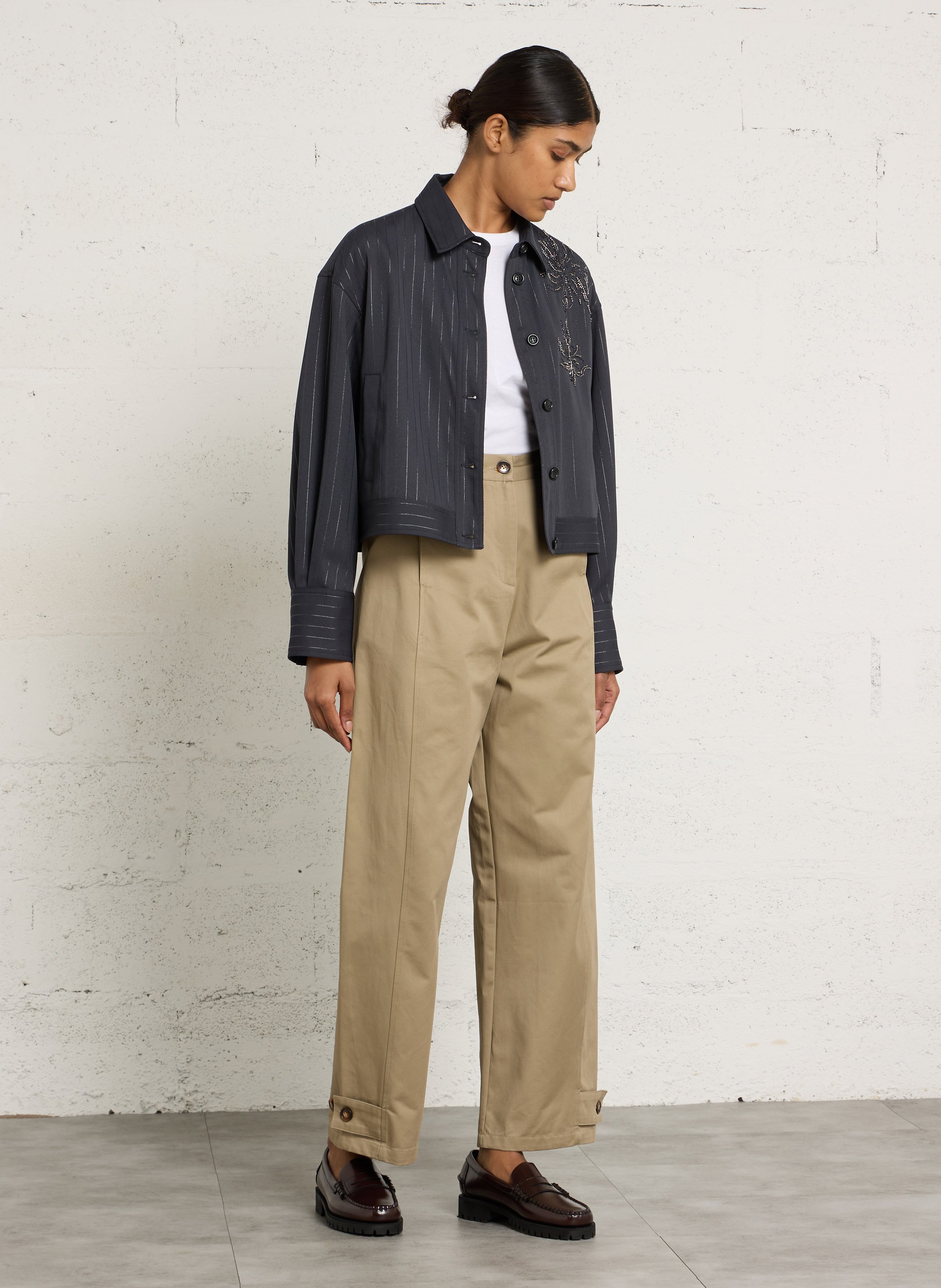 Veste courte à rayures et perles LIU JO Gris