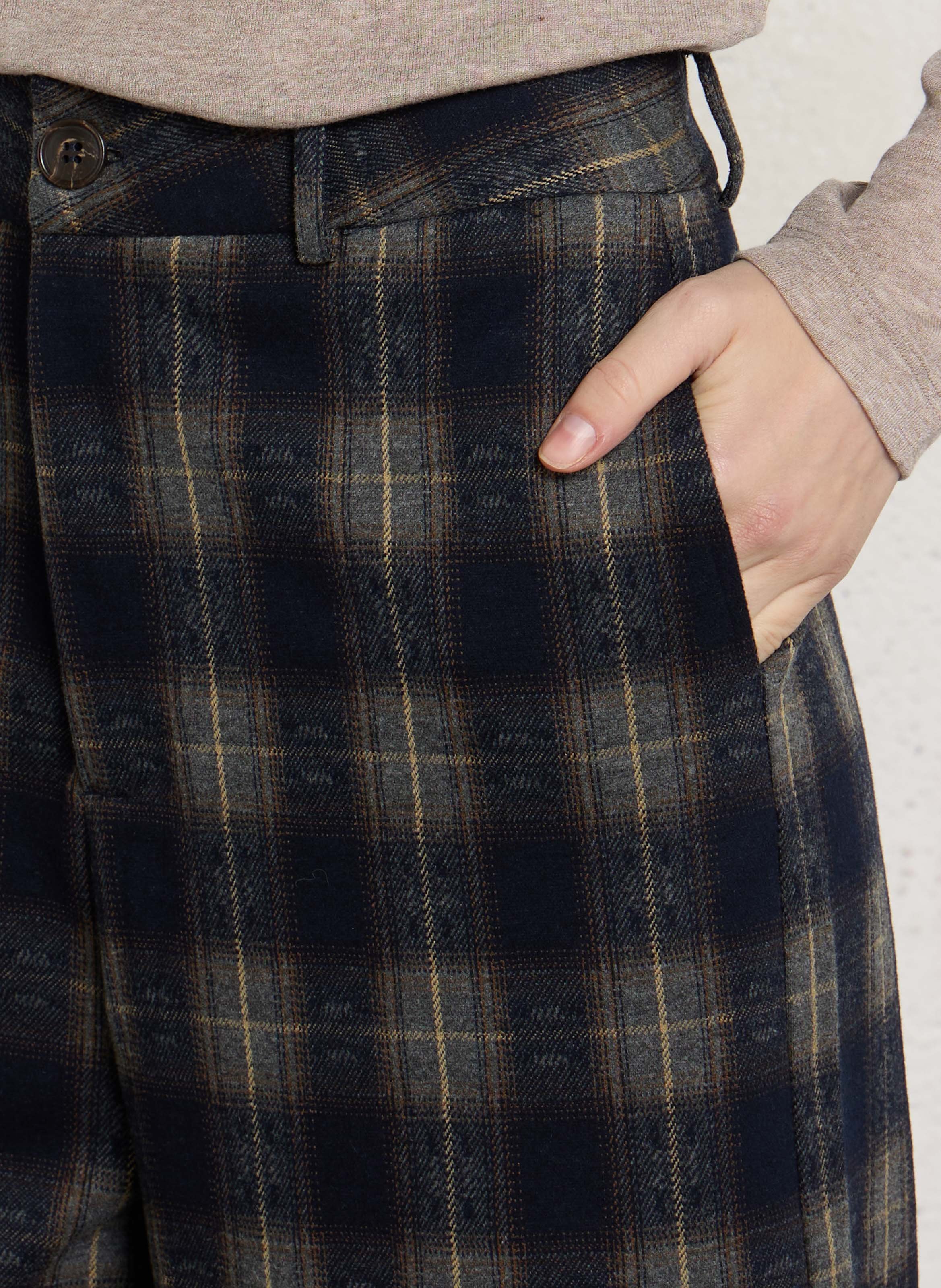 Wide check cropped pants SEE U SOON Blue