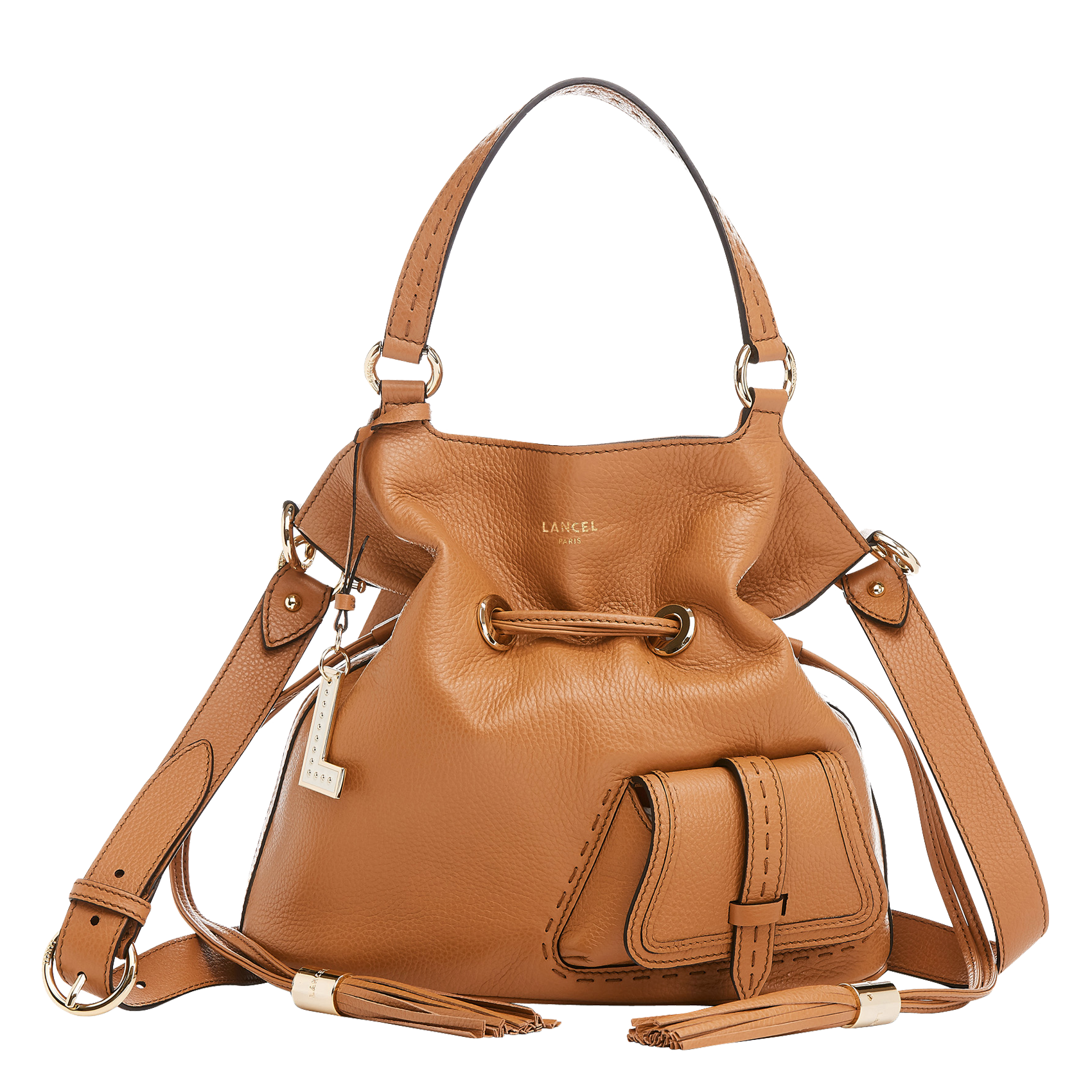Sac seau en cuir grainé LANCEL Marron
