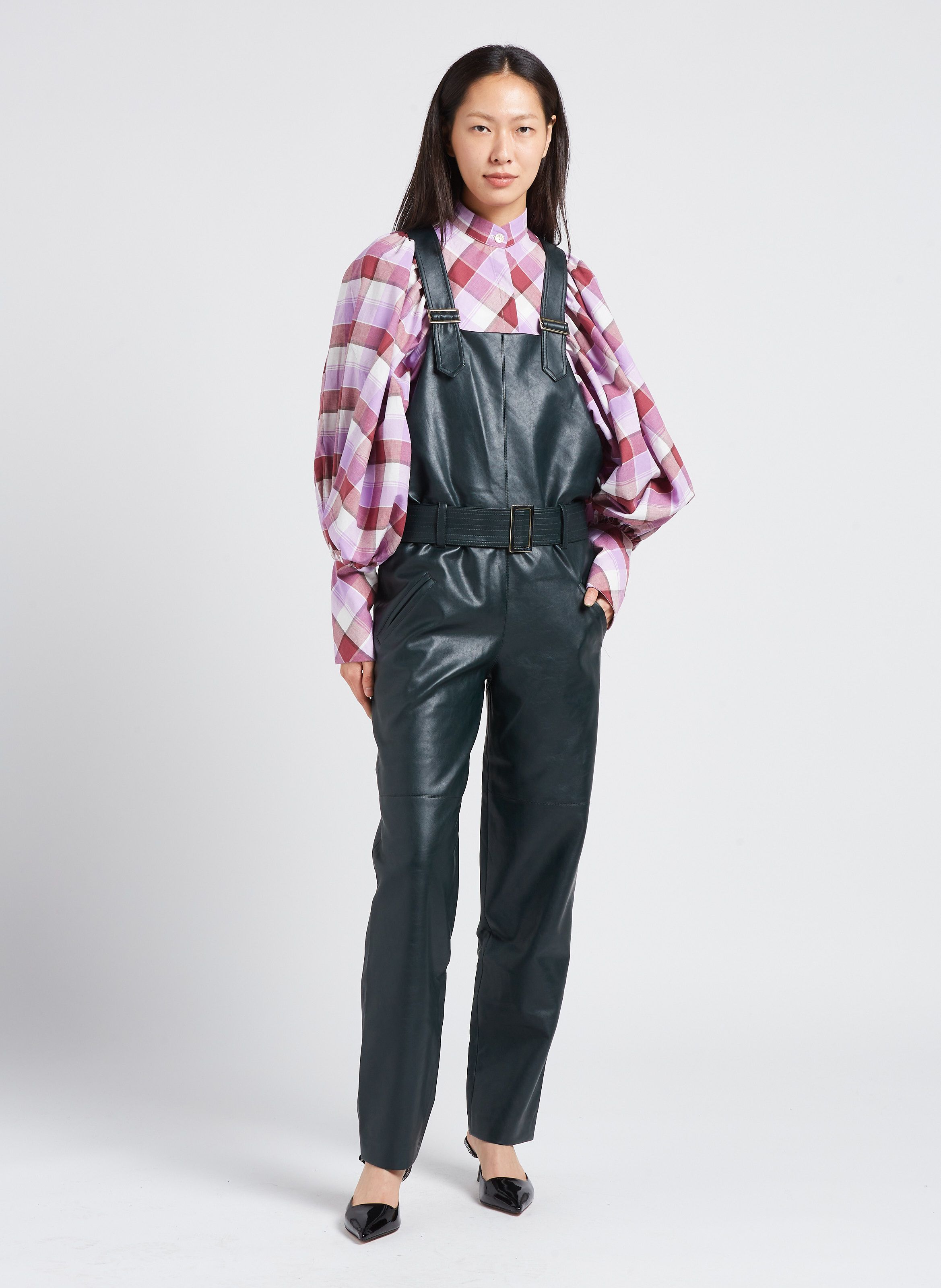 Leather best sale look dungarees