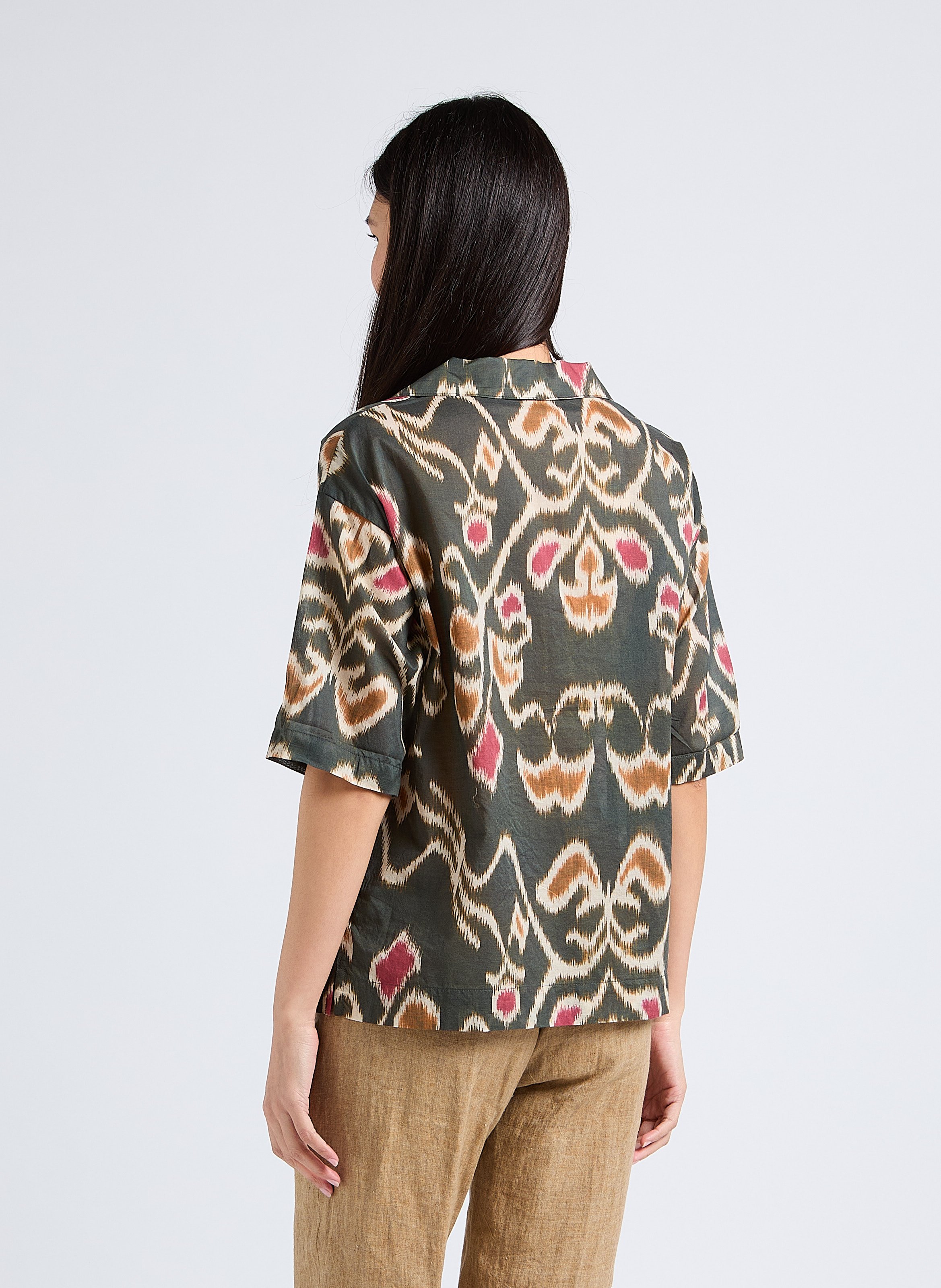 Chemise col tailleur imprimée en coton DIEGA Marron