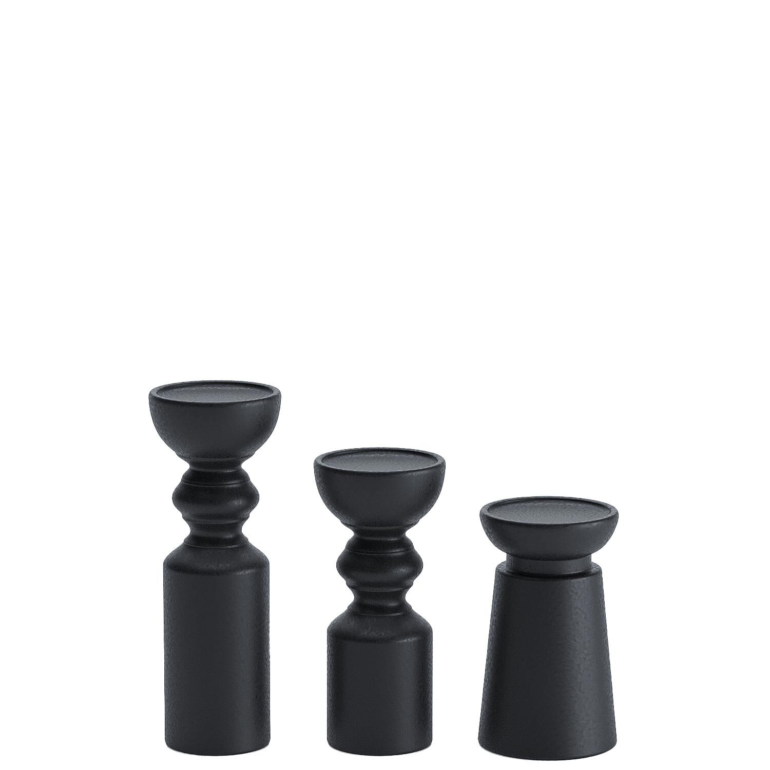 Set of 3 design-led wooden candlesticks POTIRON PARIS Black