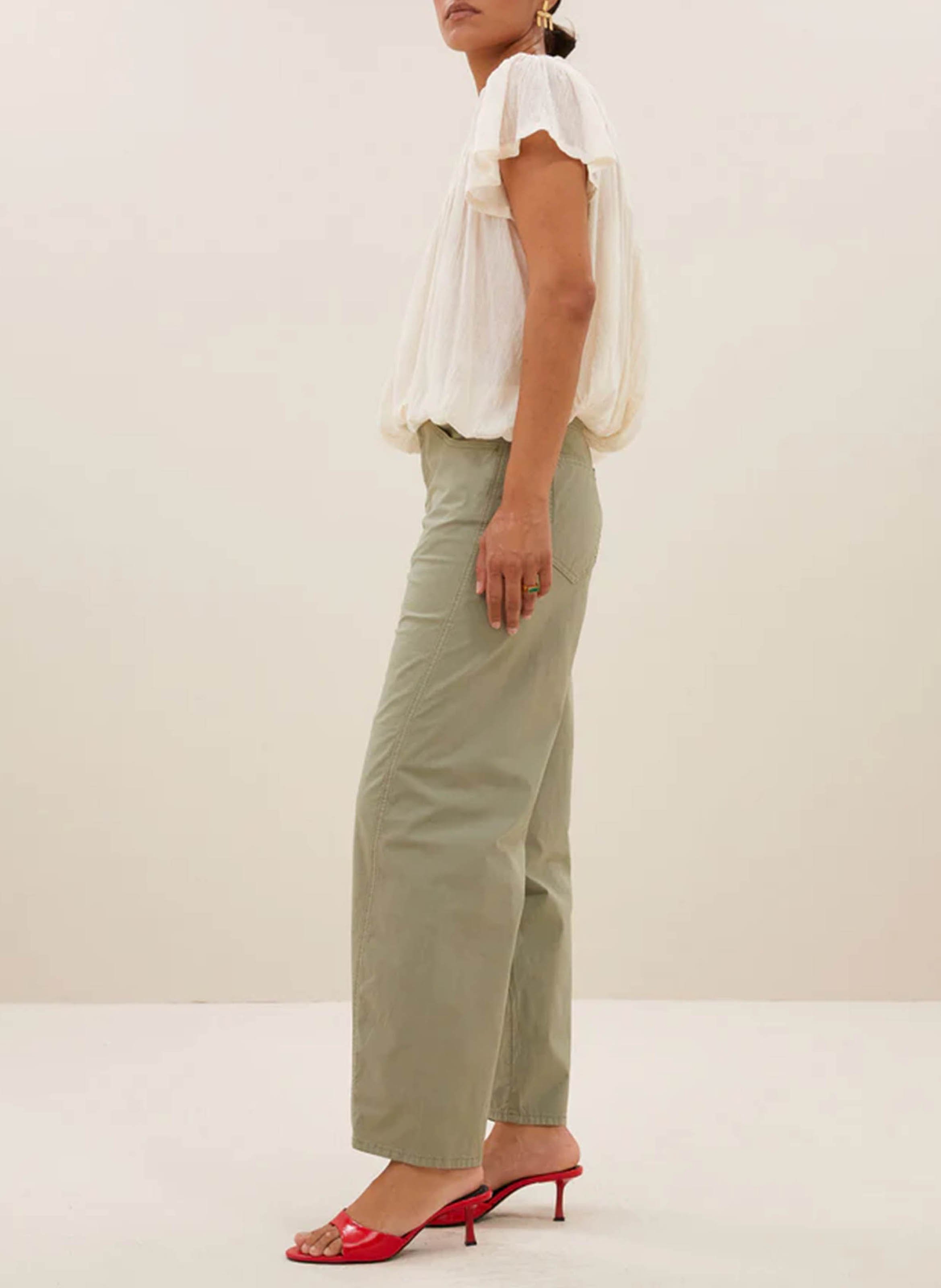 Elasticated high-waist wide-leg cotton pants BY BAR Green