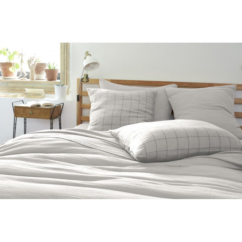 Cotton percale pillow case L'EFFET PAPILLON Grey
