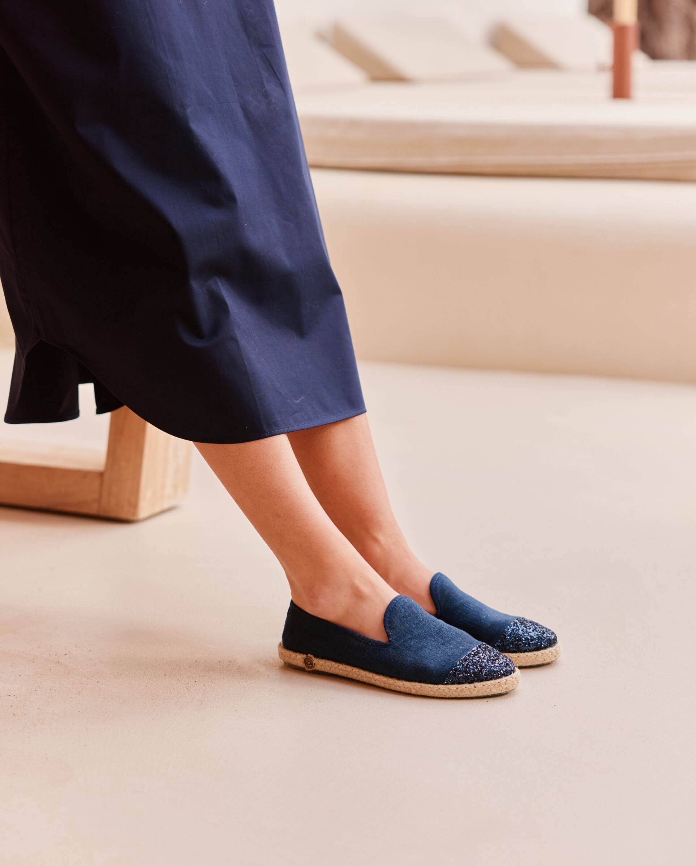 Women's linen espadrilles, navy glitter ANGARDE Blue
