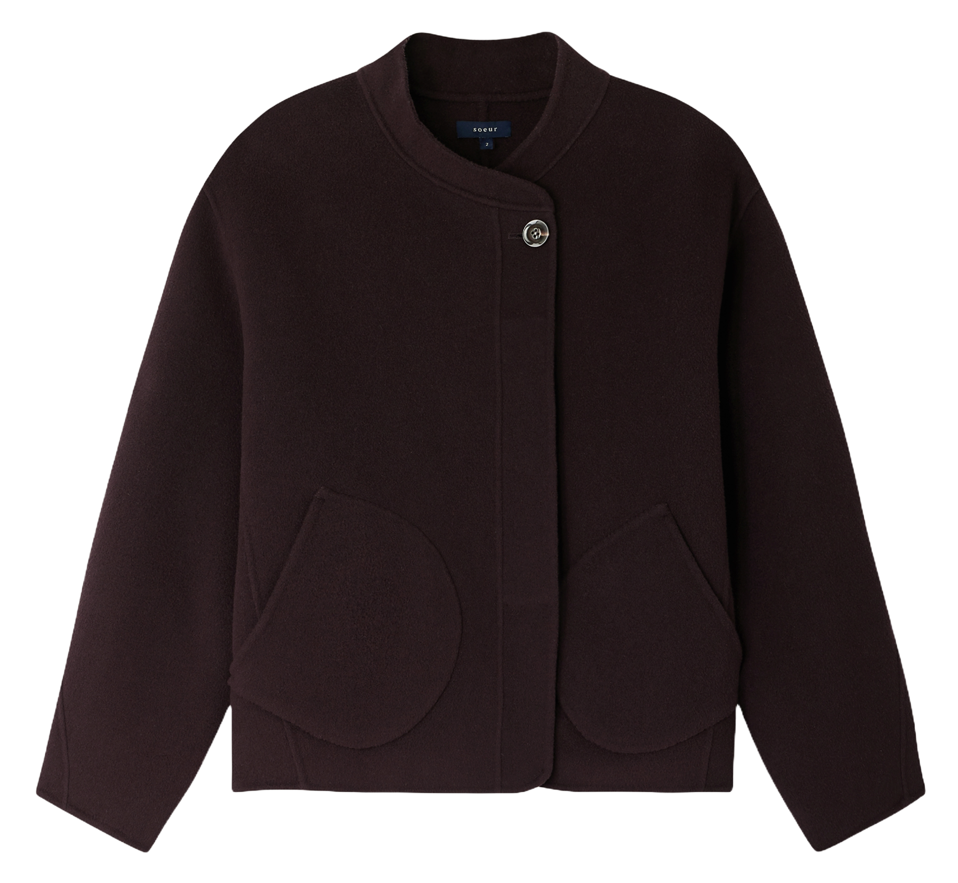 Manteau col rond en laine mélangée  SOEUR Prune
