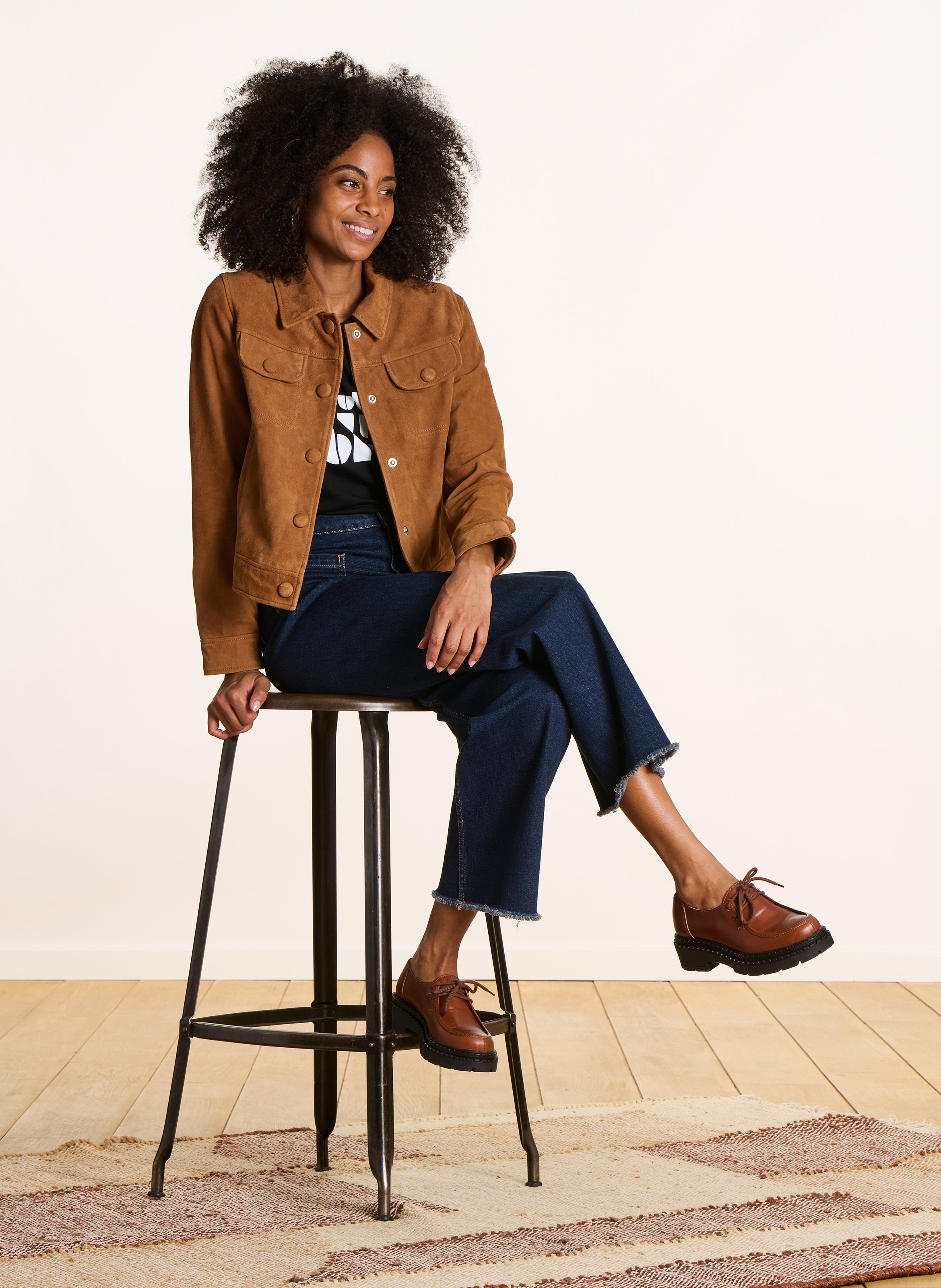 Veste col classique en cuir LA FEE MARABOUTEE Marron