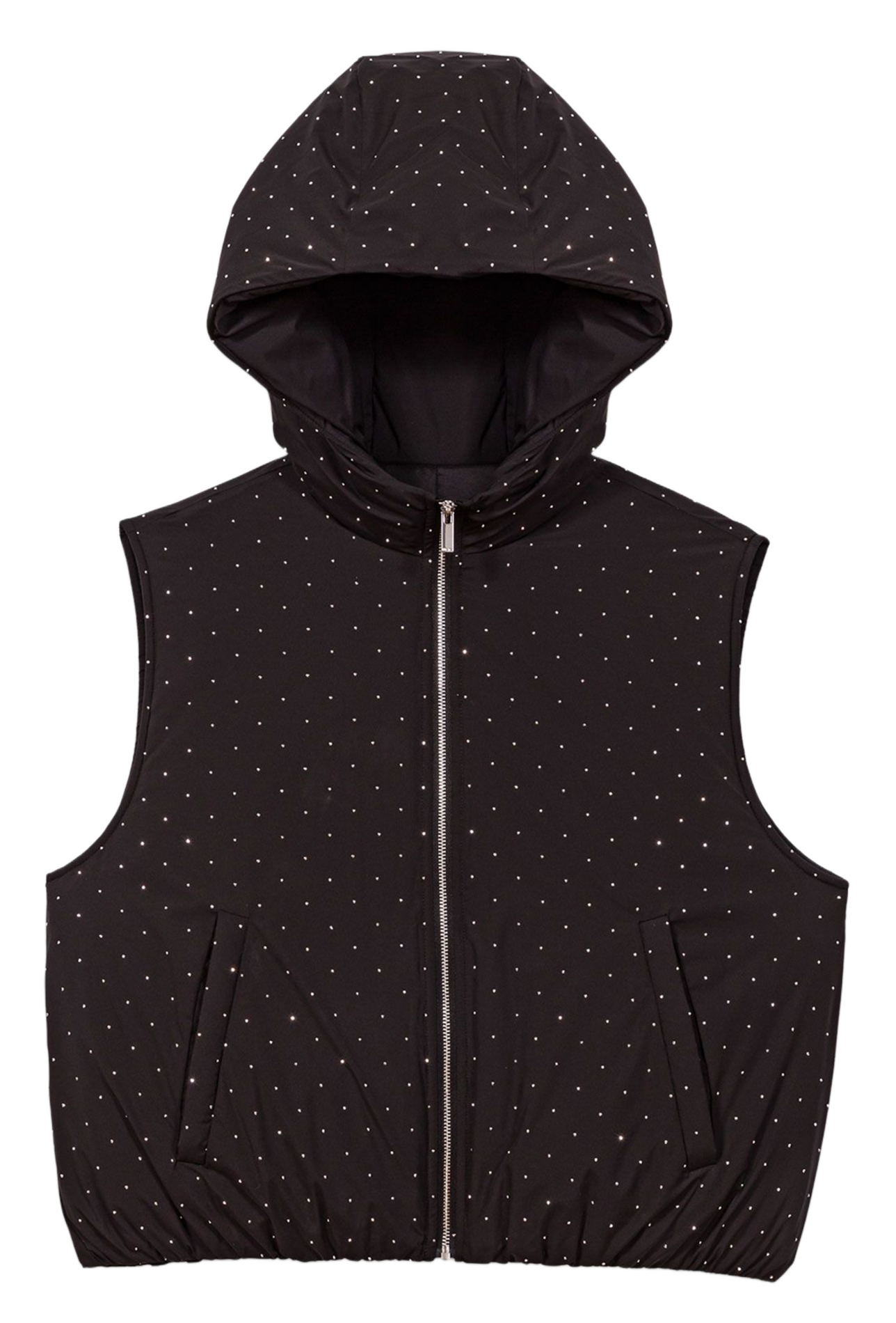 Doudoune droite col rond à strass MAJE Noir