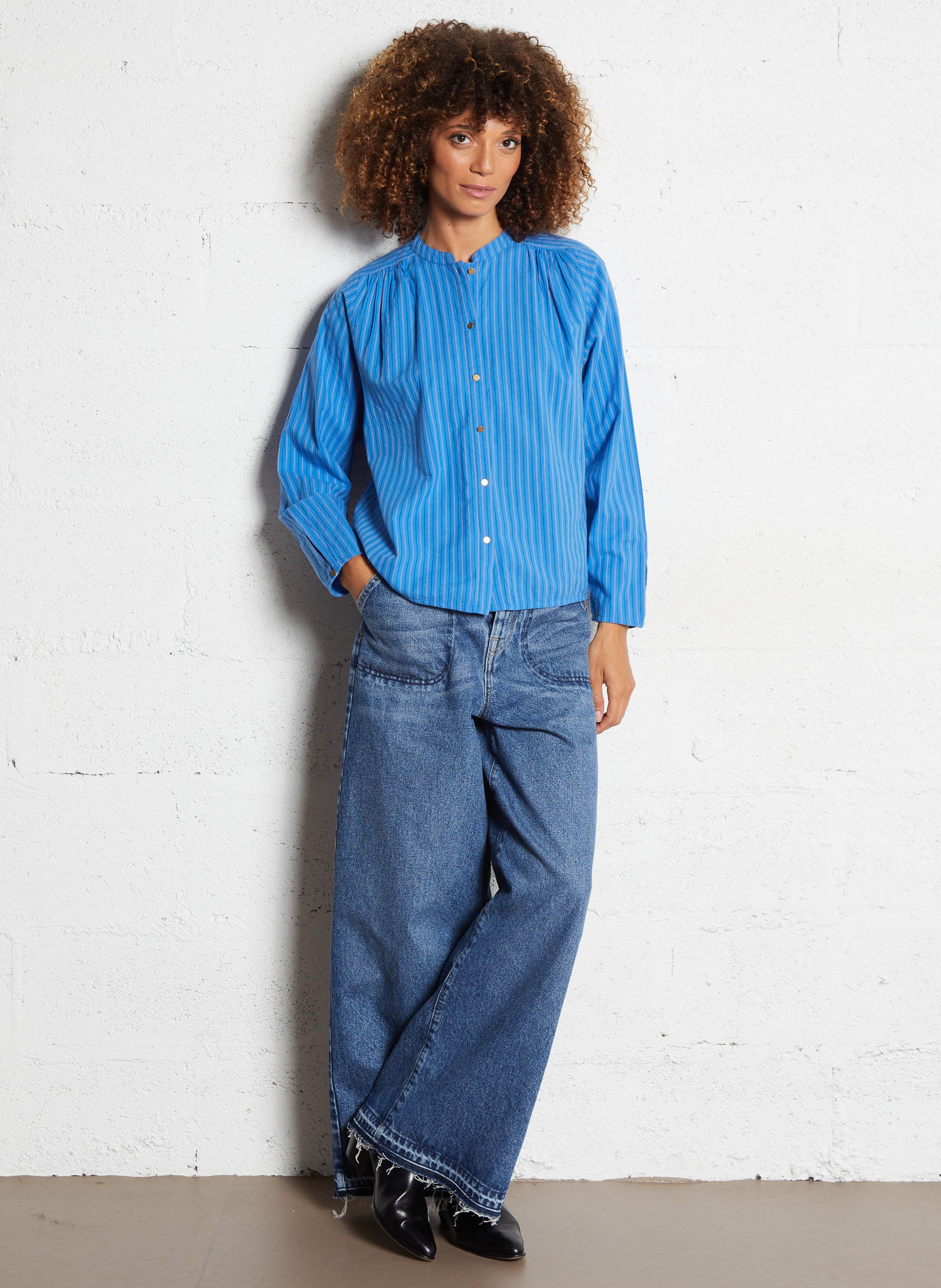 Oversized biokatoenen hemd met Mao-kraag LEON & HARPER Blauw