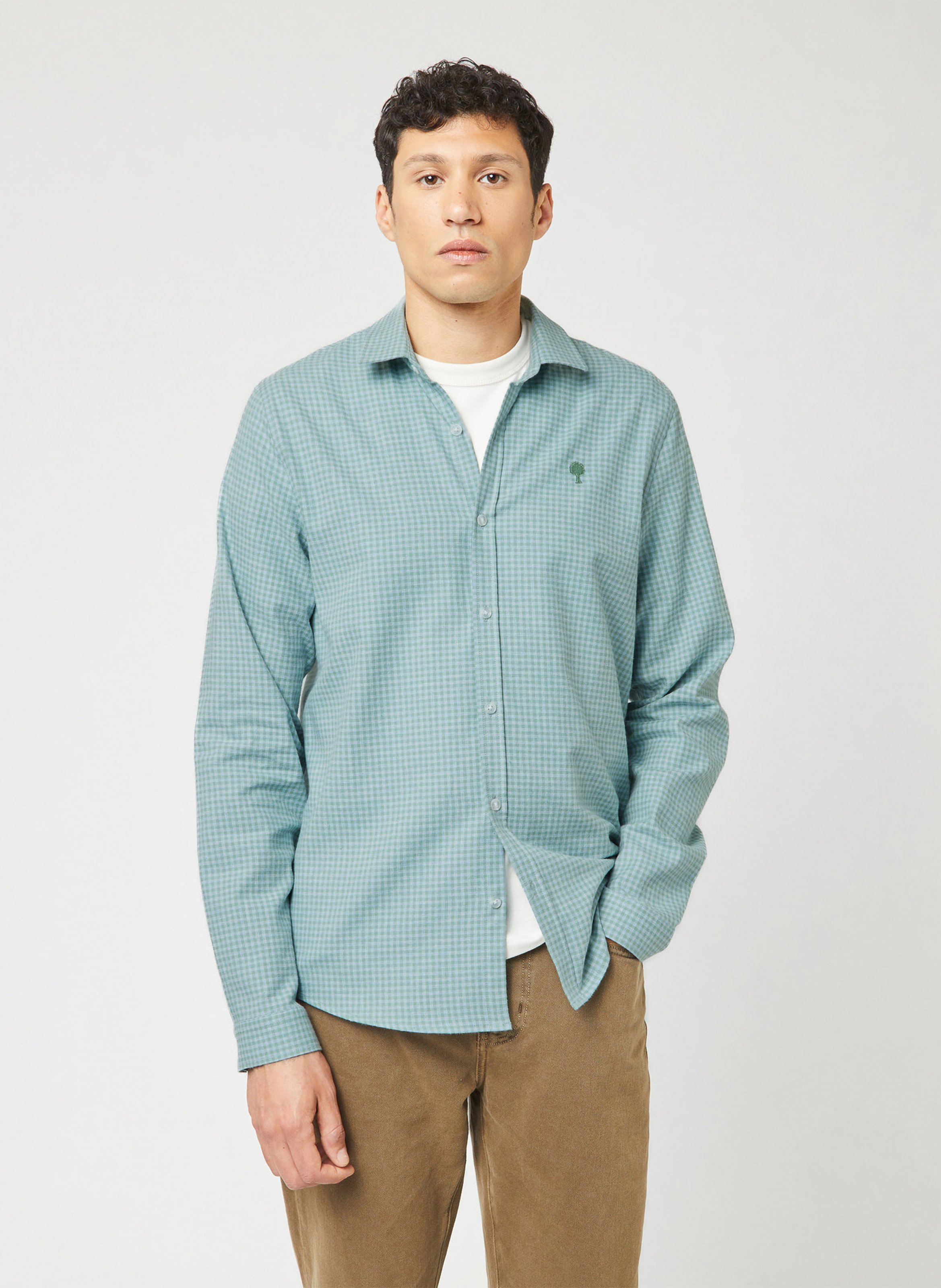 Chemise droite col classique à carreaux en coton FAGUO Vert