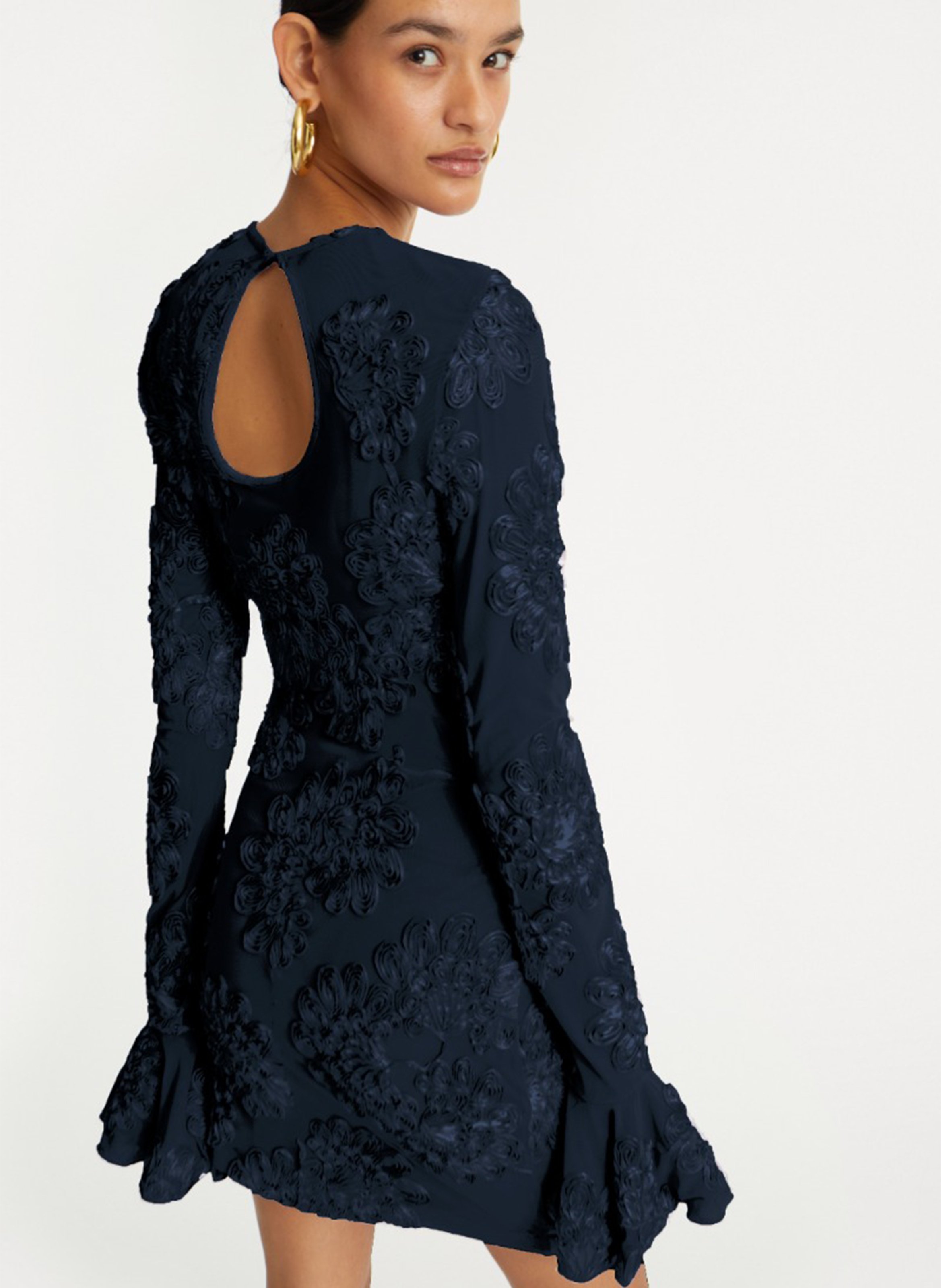 Short embroidered dress with round neck ROTATE Blue