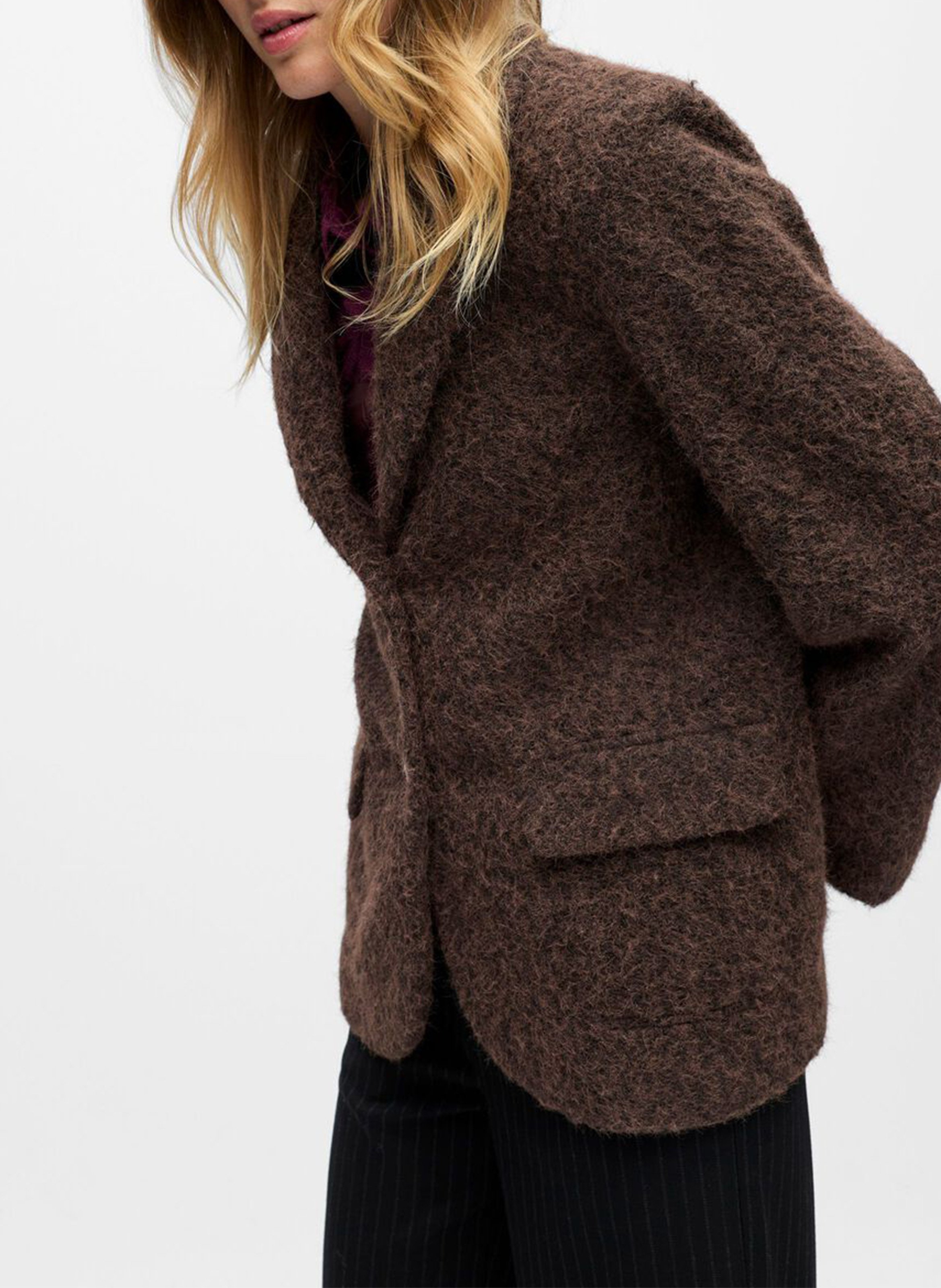 Rechte jas met kraag in gerecyclede gemengde vezels OBJECT Bruin