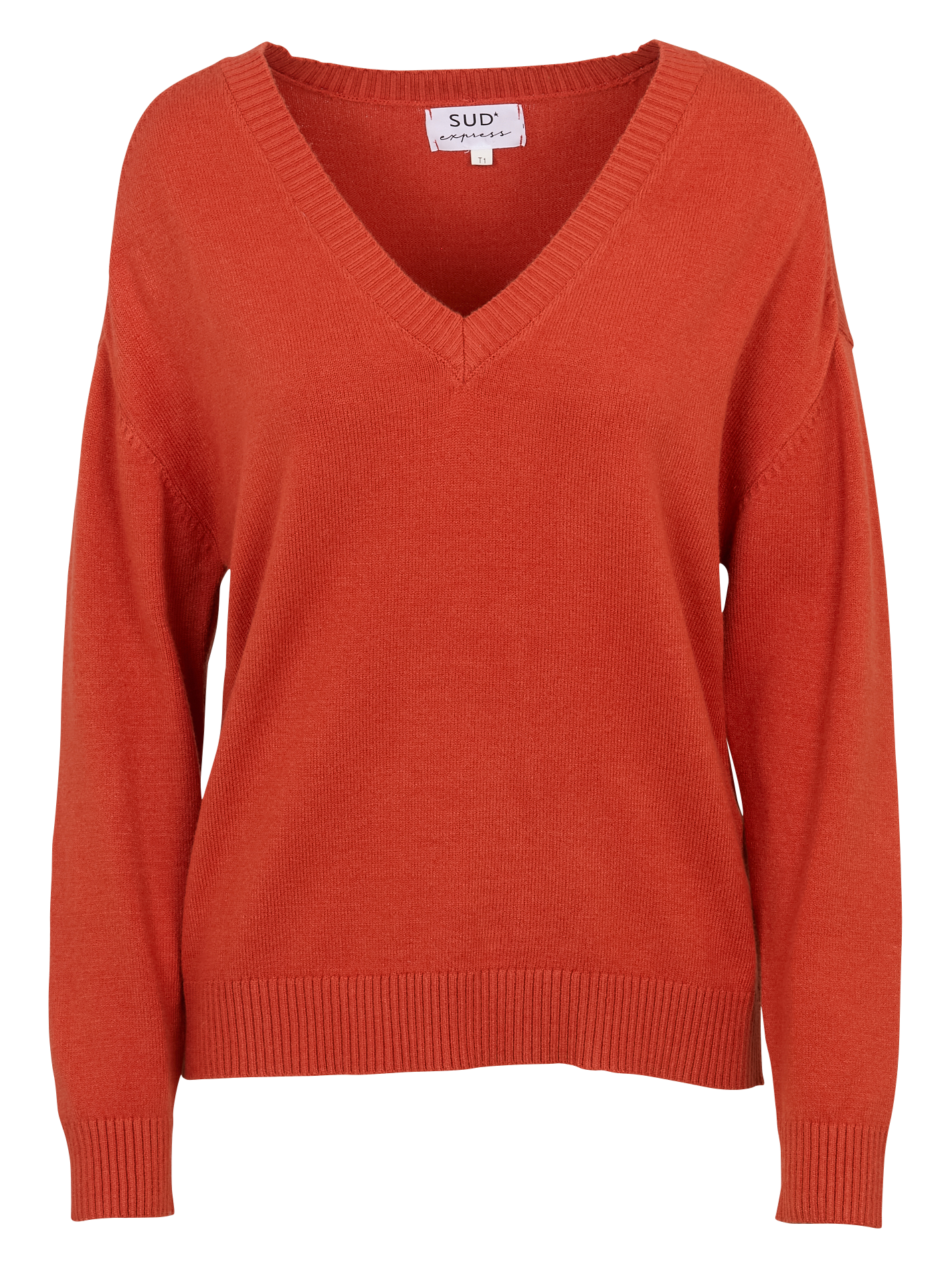 V-neck oversized knitted sweater SUD EXPRESS Red