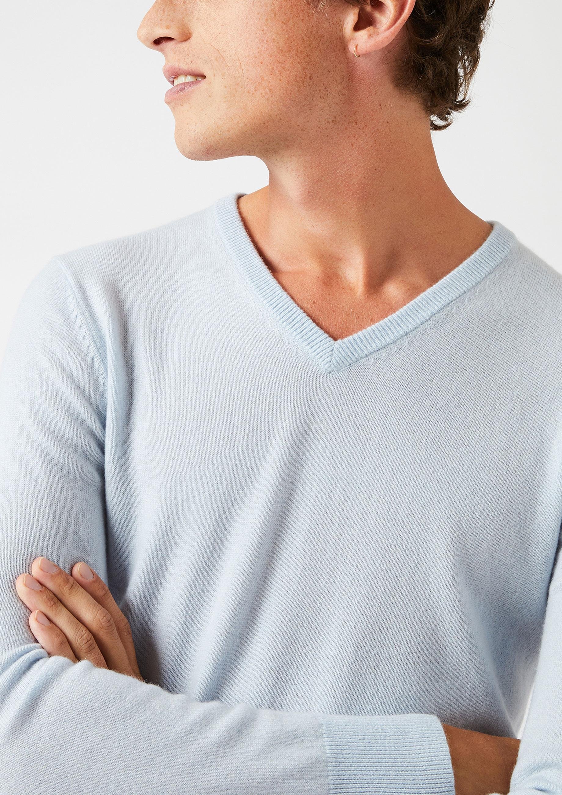 Pull homme col v en cachemire 2 fils RODIER Bleu