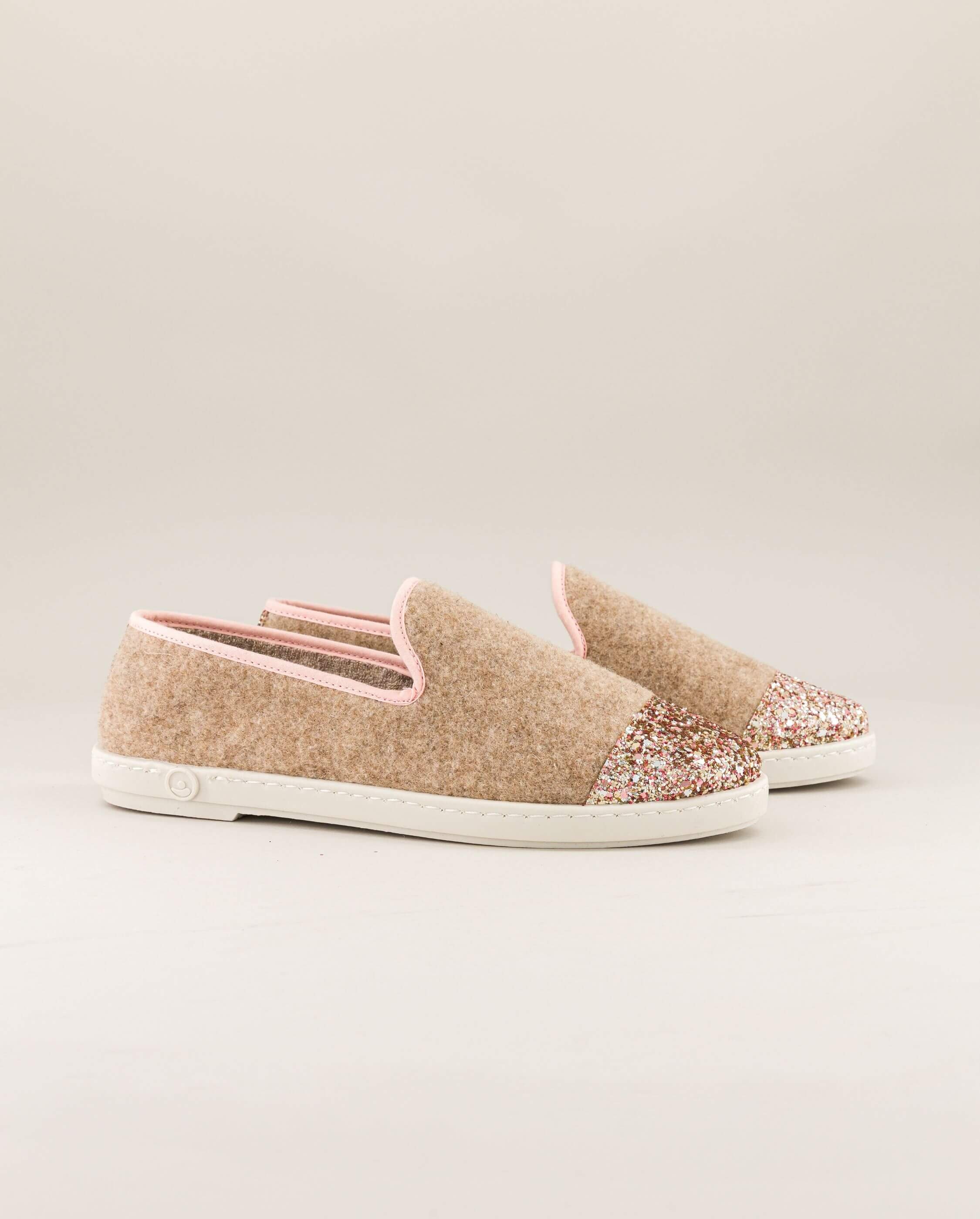Women's wool slipper, sand with glitter ANGARDE Beige