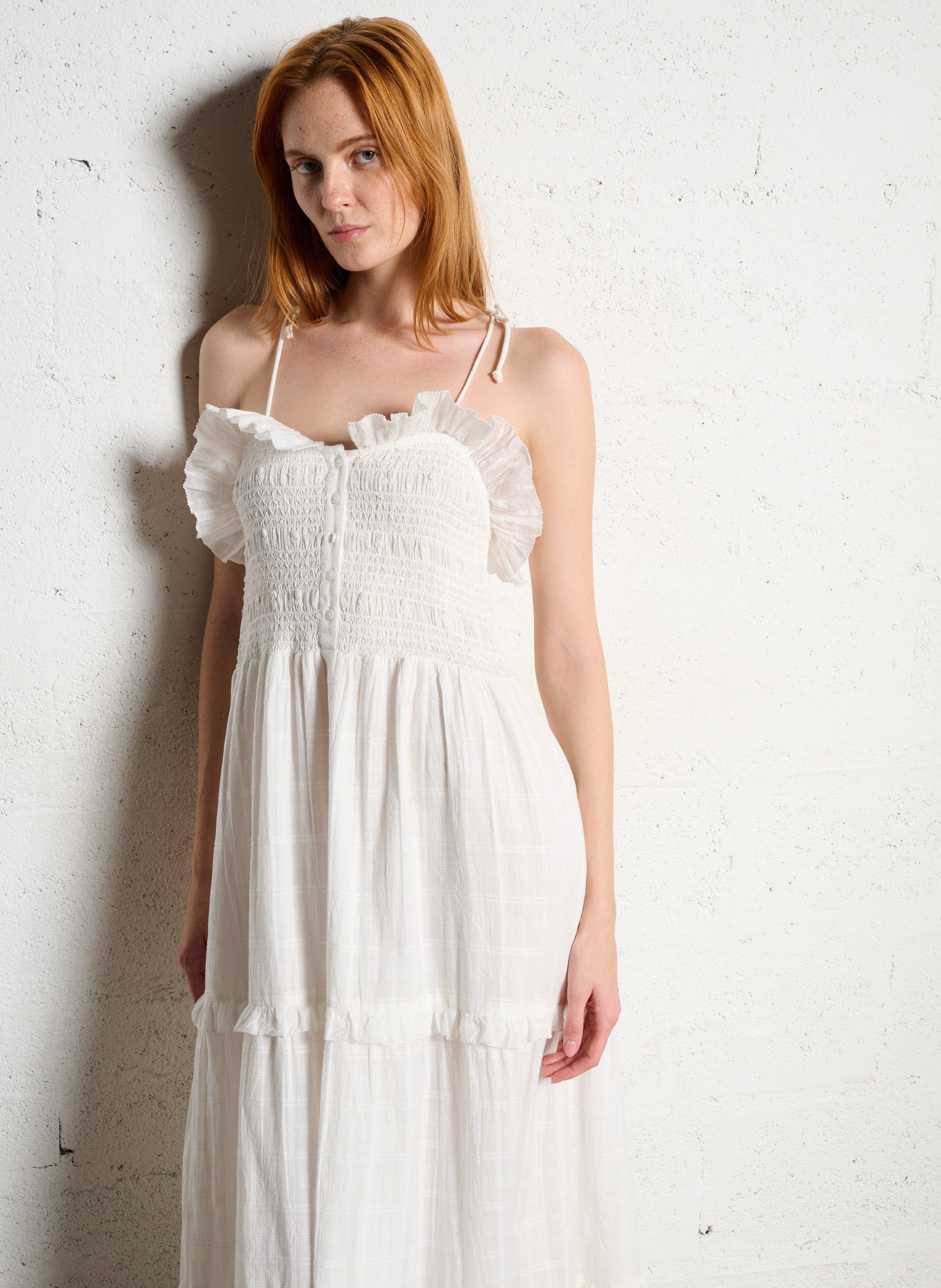 Ausgestelltes Maxikleid aus Baumwolle MAISON HOTEL Weiss