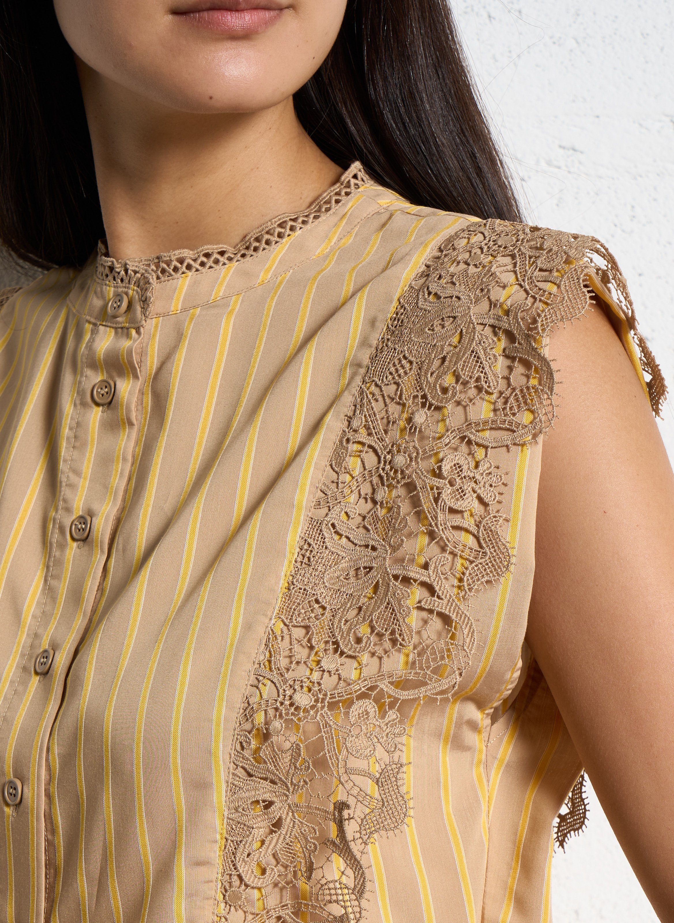 Top droit col rond à rayures SUNCOO Beige