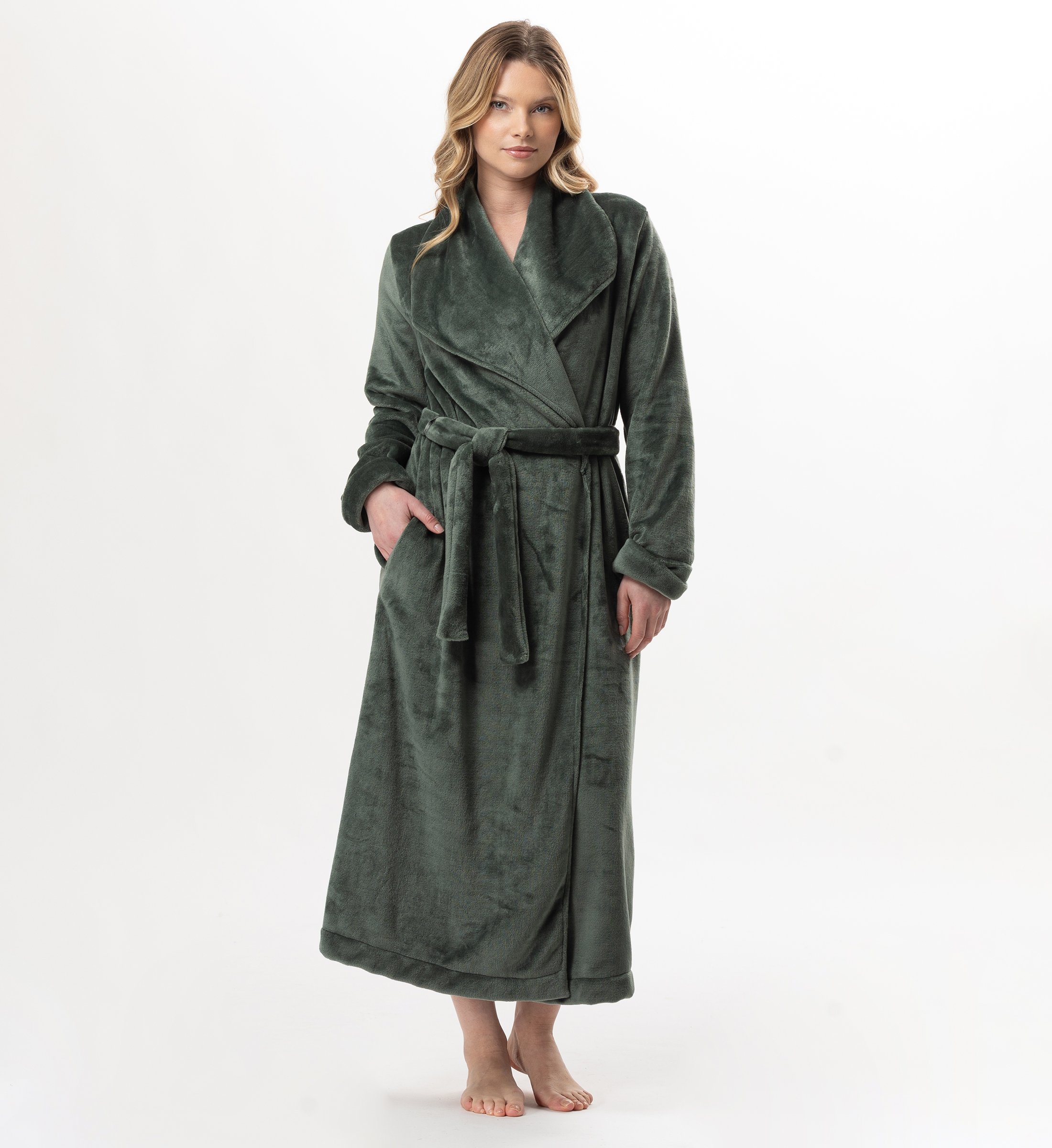 Long plush flannel wrap robe LE CHAT Green