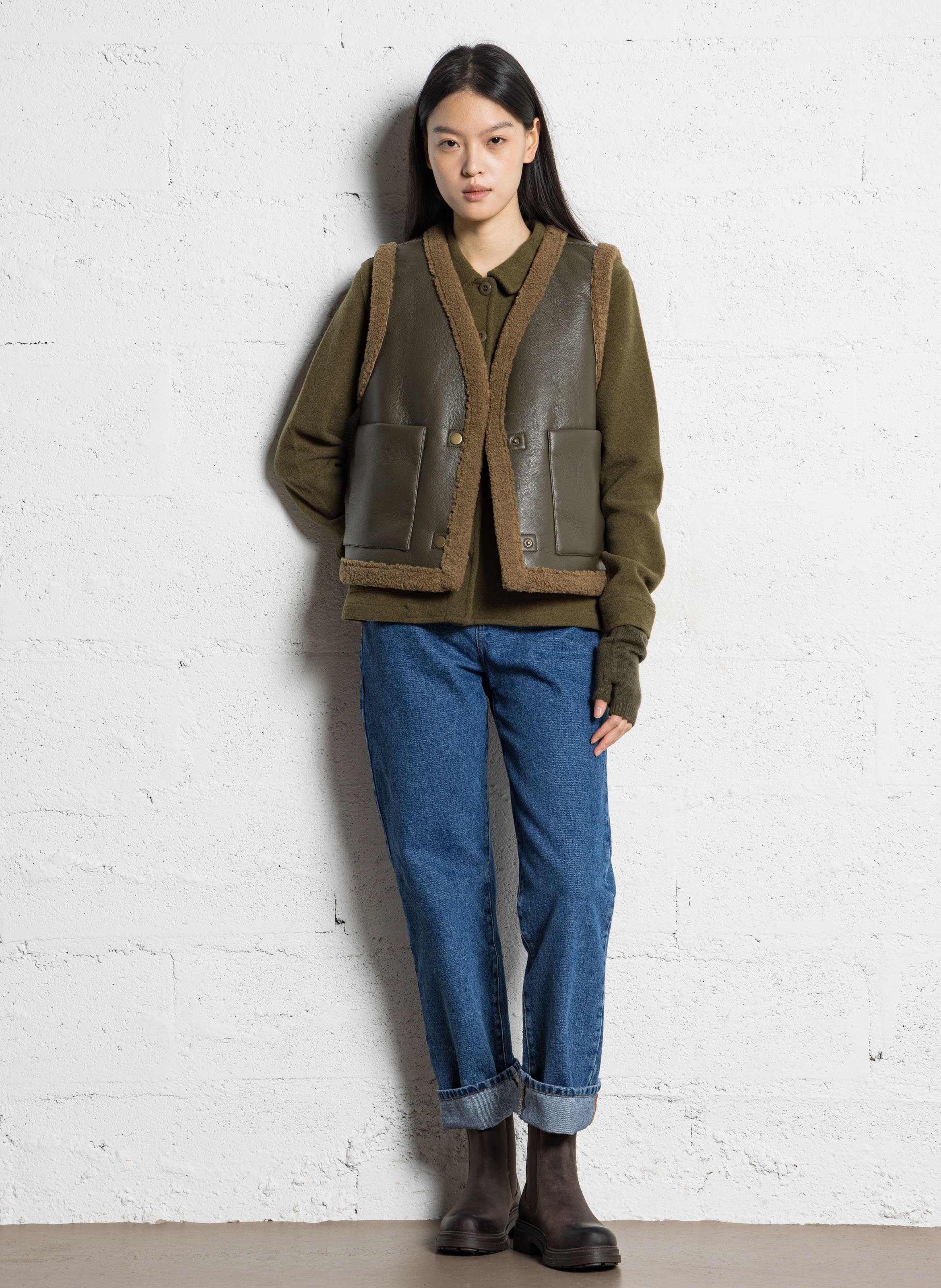 Cardigan droit col classique en maille BENSIMON Kaki