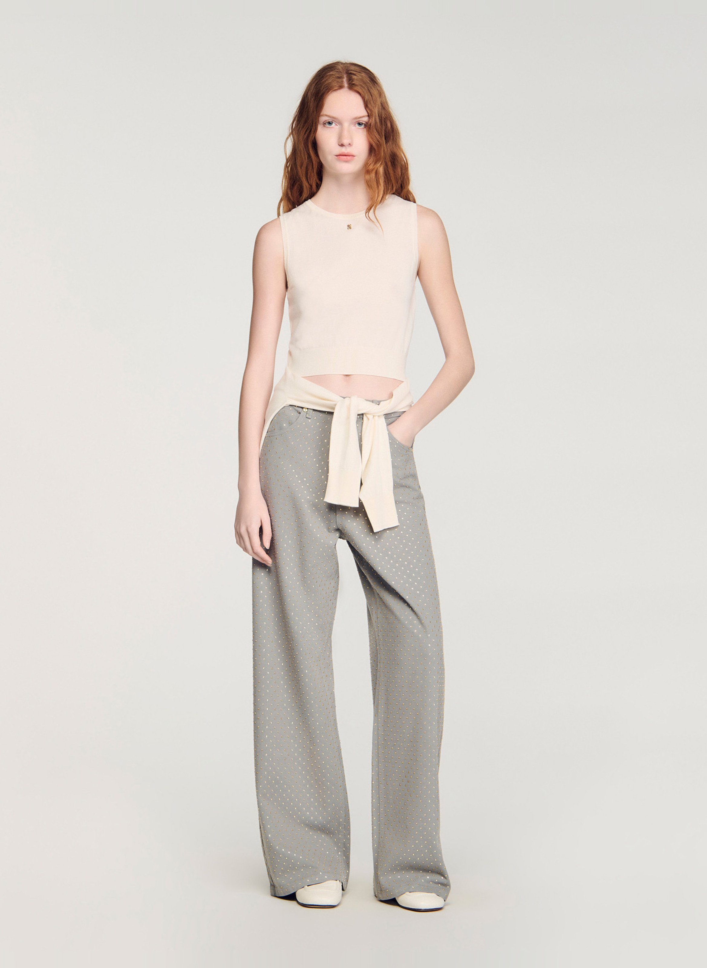 Ronde hals top in gemengd katoen SANDRO Beige