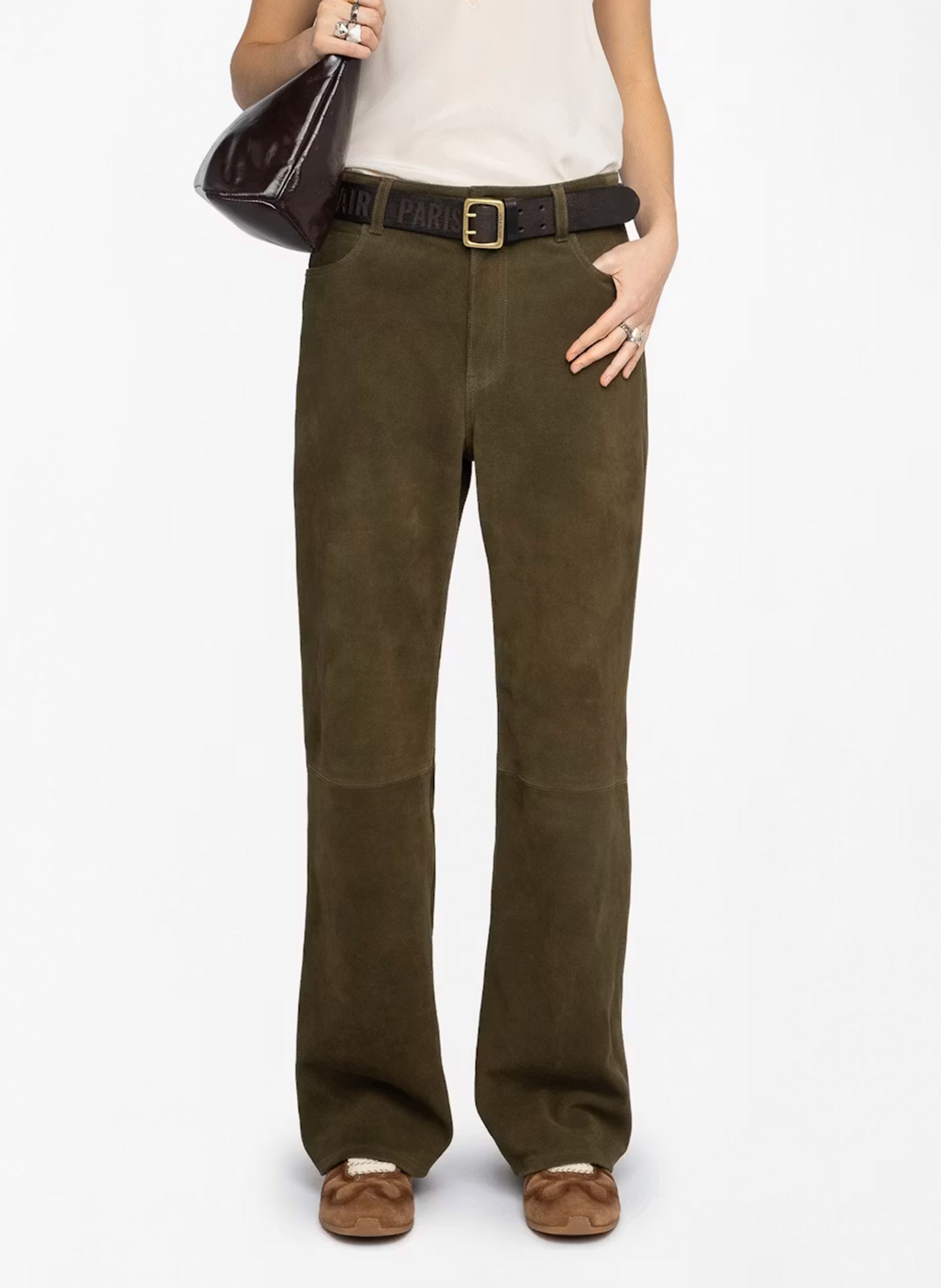 High-waisted straight leather pants ZADIG&VOLTAIRE Green