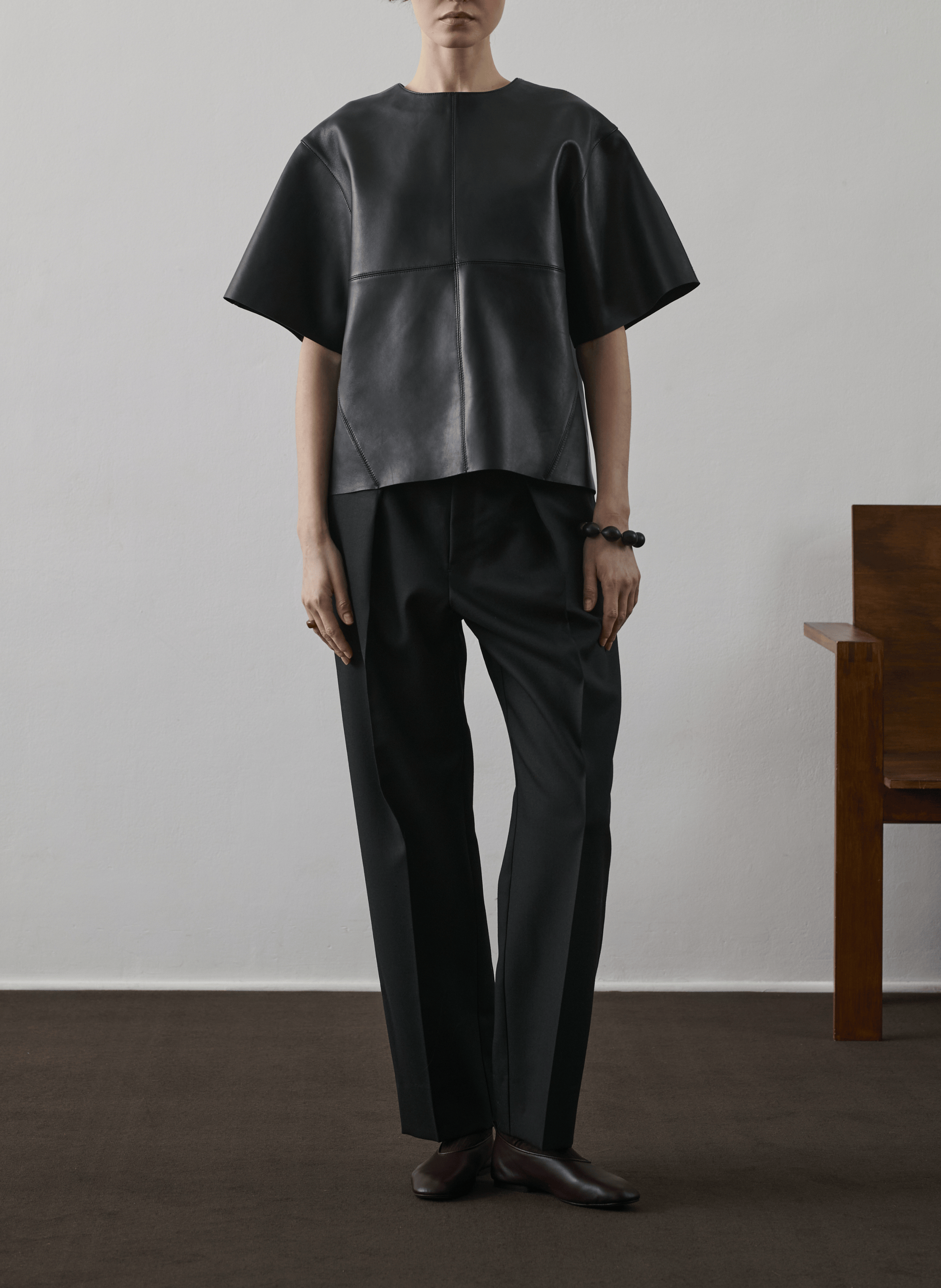 Short-sleeved leather blouse SOEUR Black