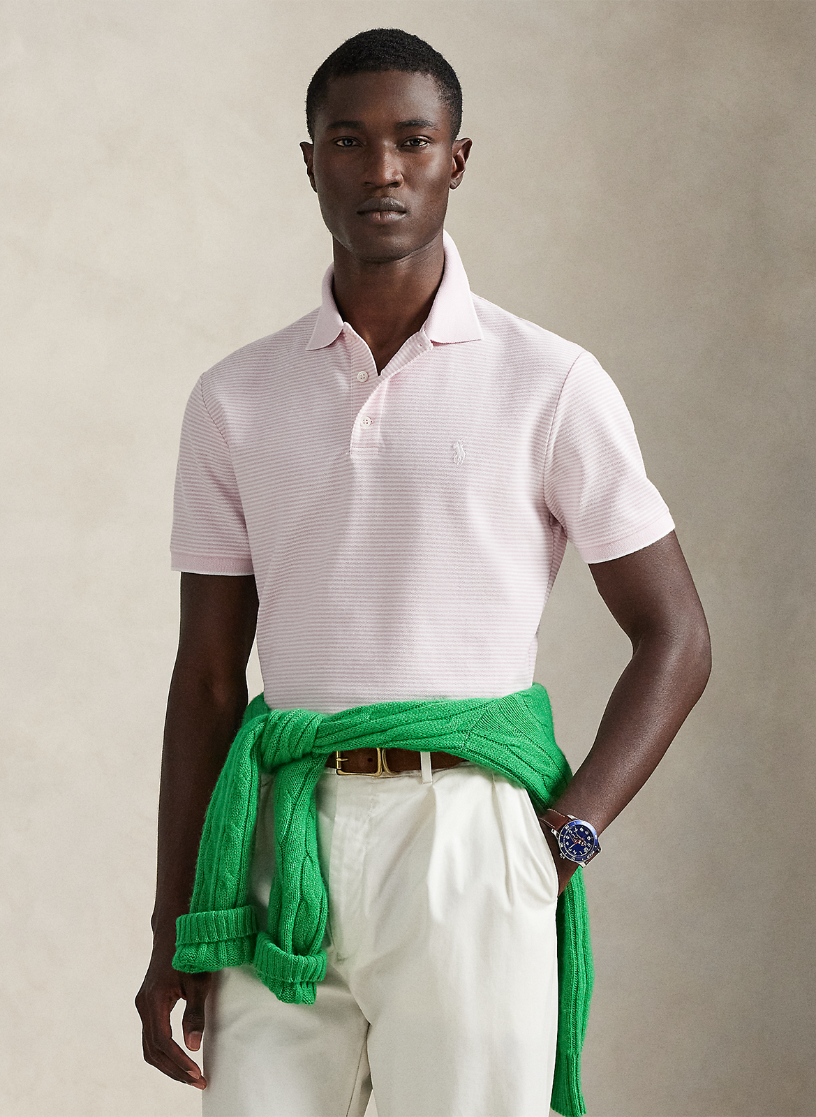 Striped straight fit cotton blend polo POLO RALPH LAUREN Pink