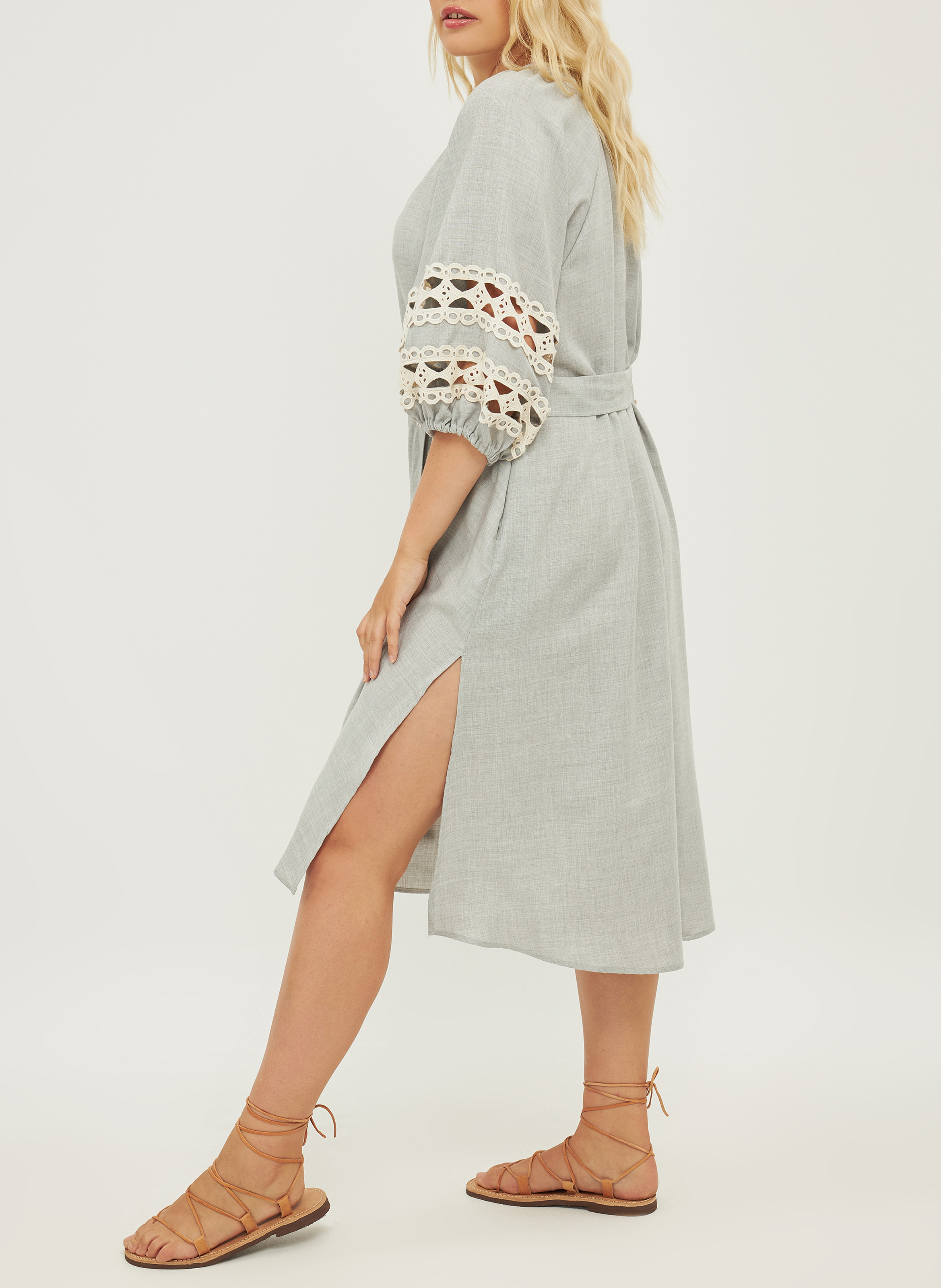 Robe midi galons de dentelle en viscose mélangée  MAT FASHION Gris