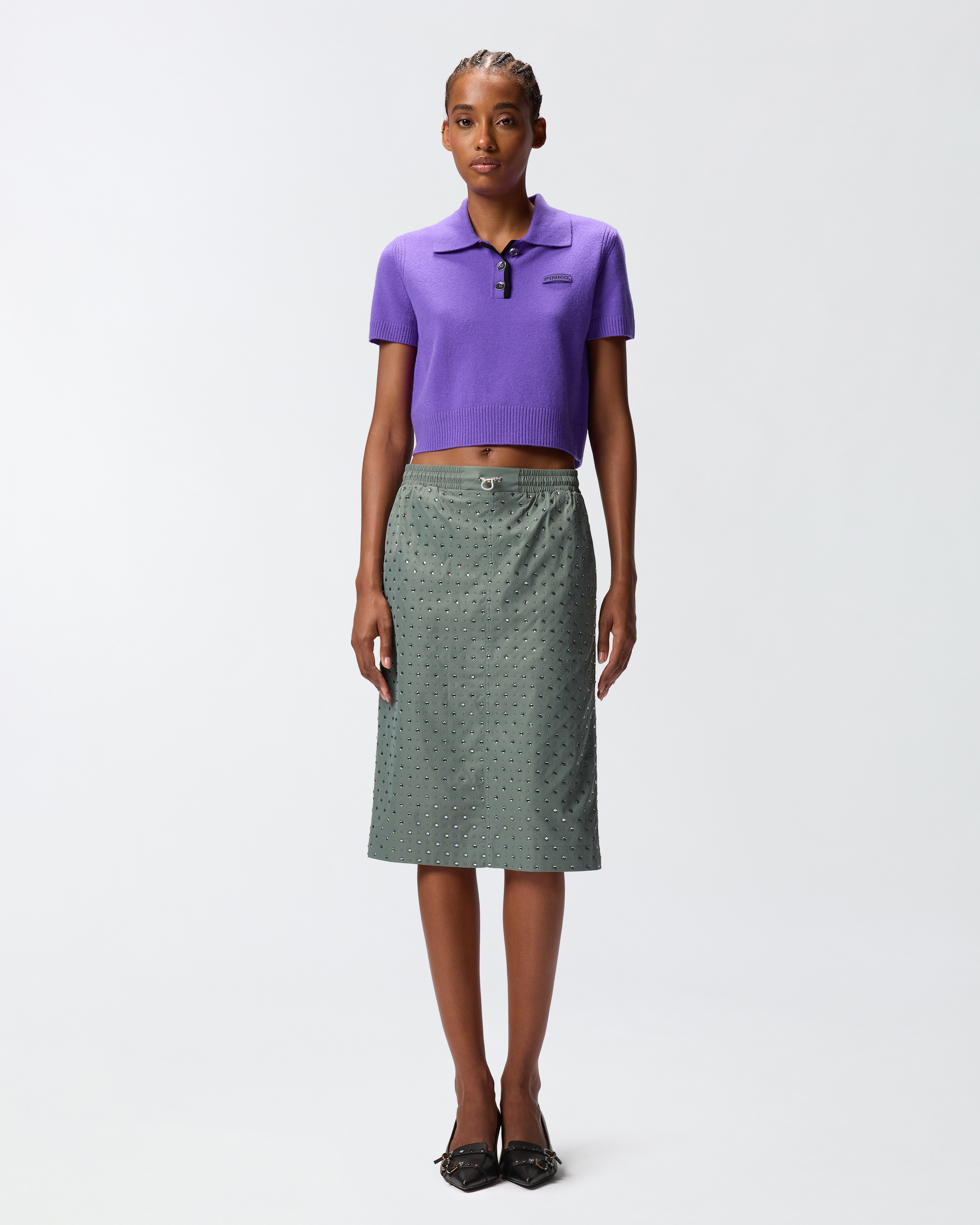 Studded mid-length skirt with rhinestones PINKO Green