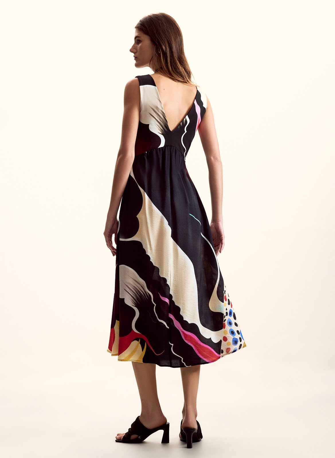 Robe midi col V imprimé DESIGUAL Noir