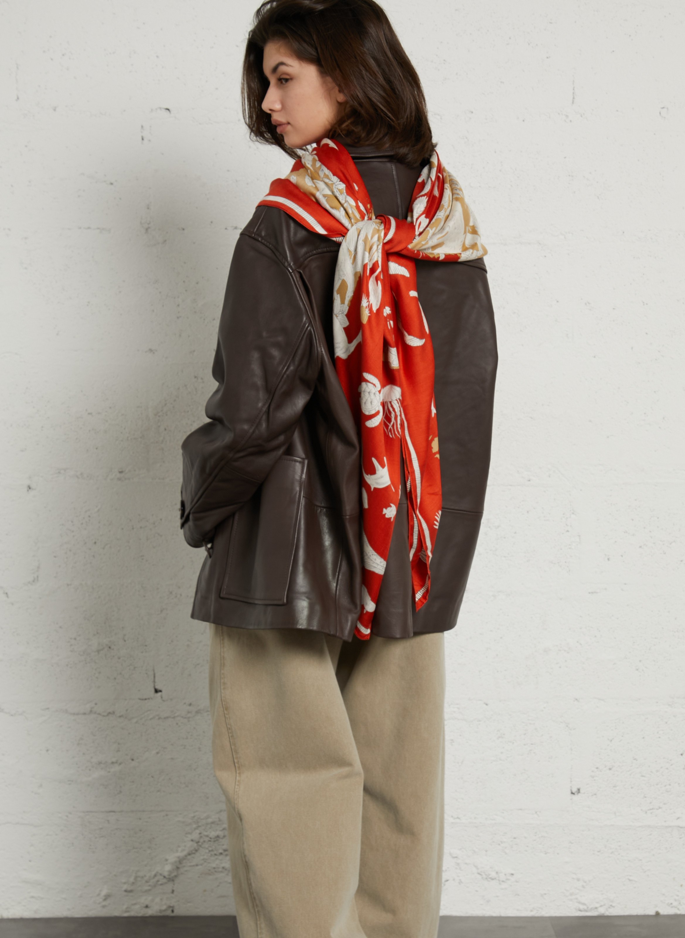 Carré imprimé animalier en soie mélangée INOUI EDITIONS Orange