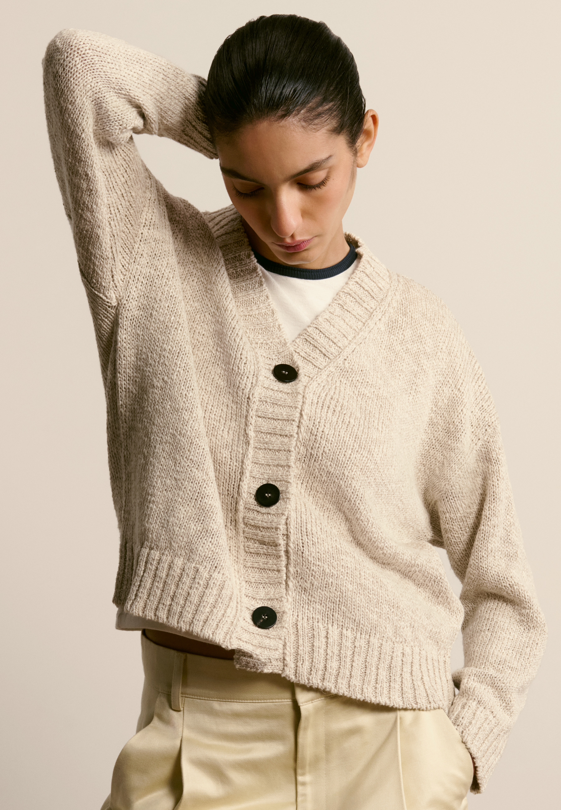 V-neck cotton and linen cardigan MAISON MONTAGUT