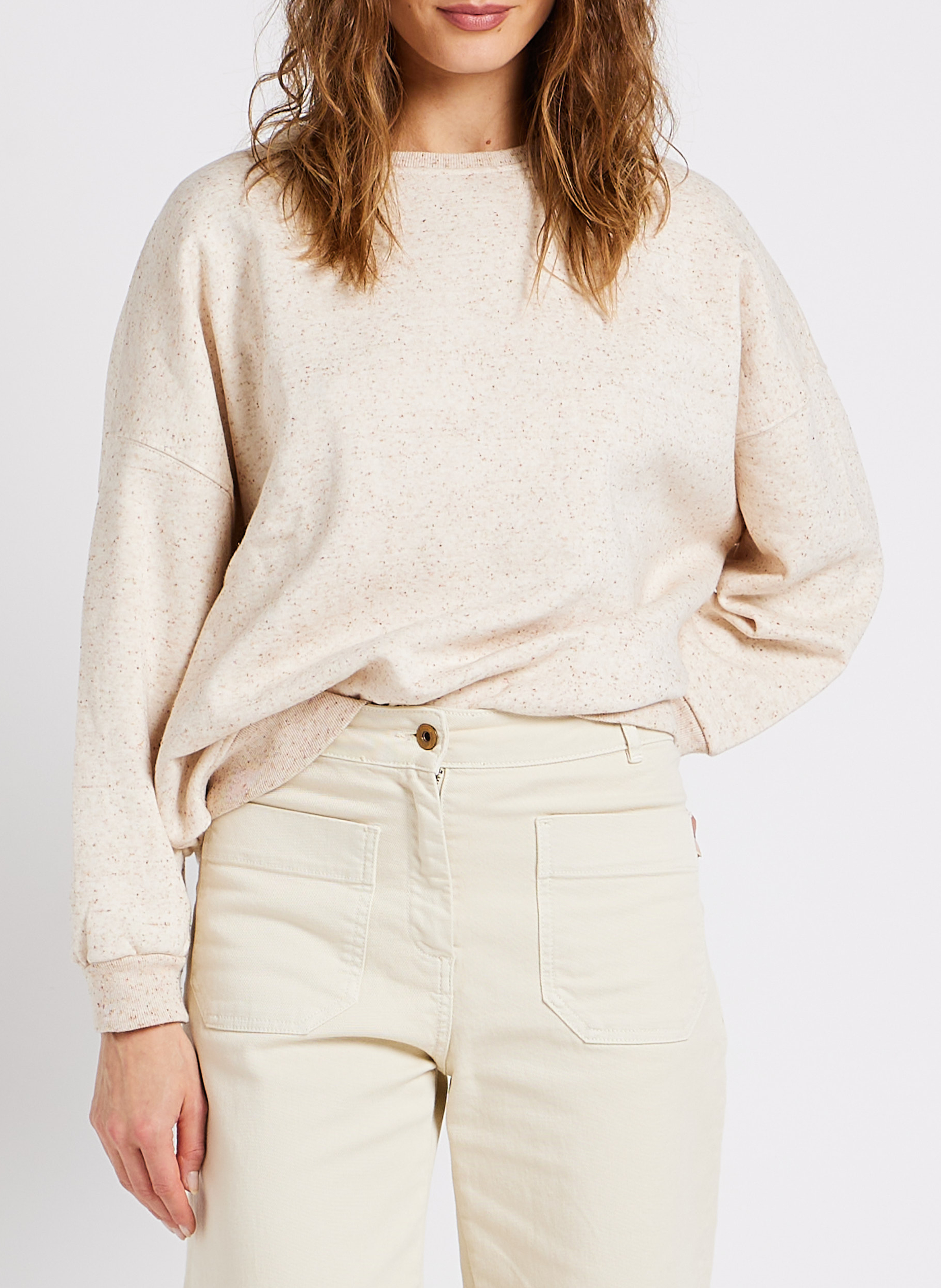 Sweat col rond oversize en coton mélangé SESSUN Beige