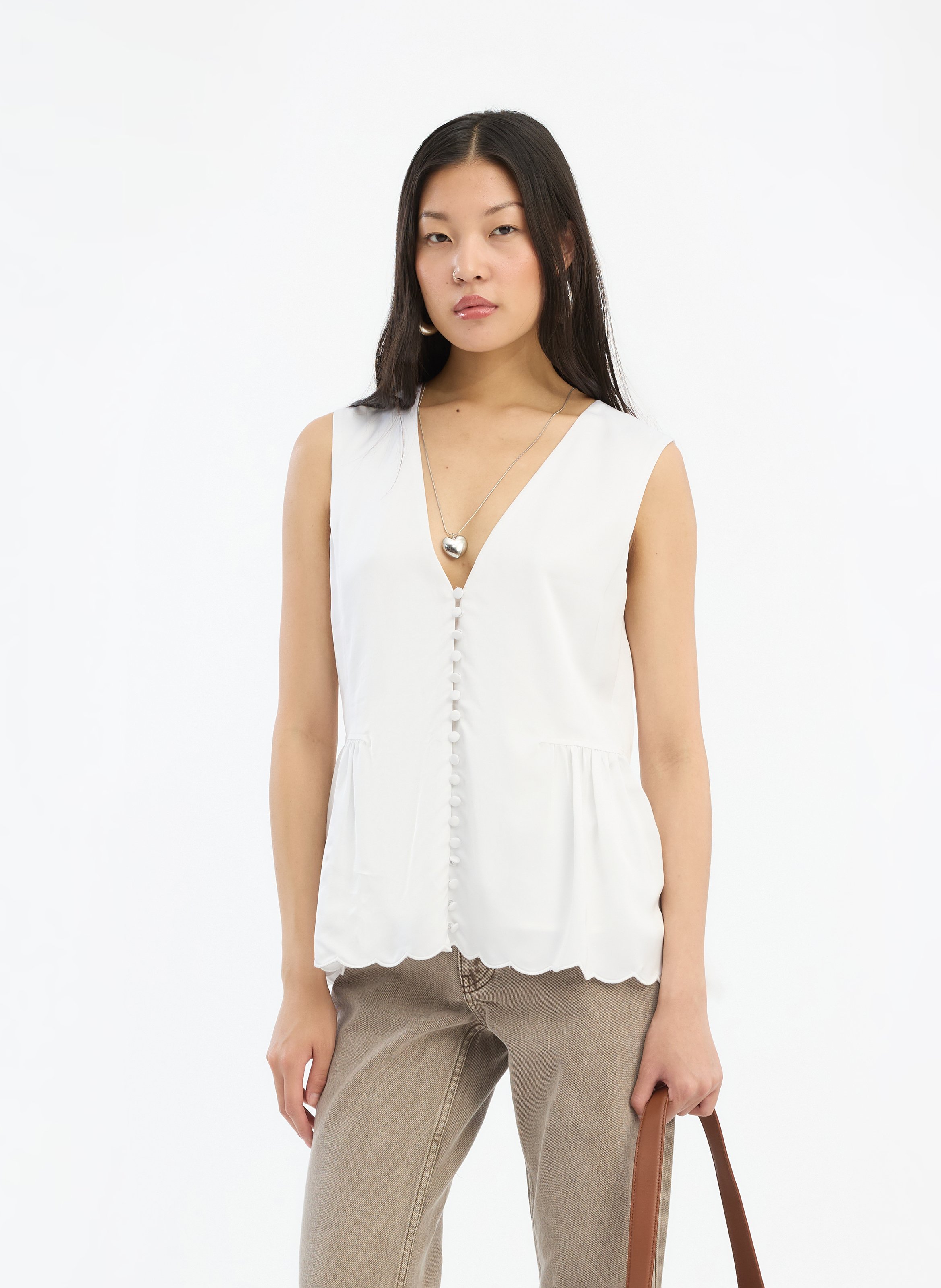 Pantalón globo de talle alto liso ROTATE Blanco