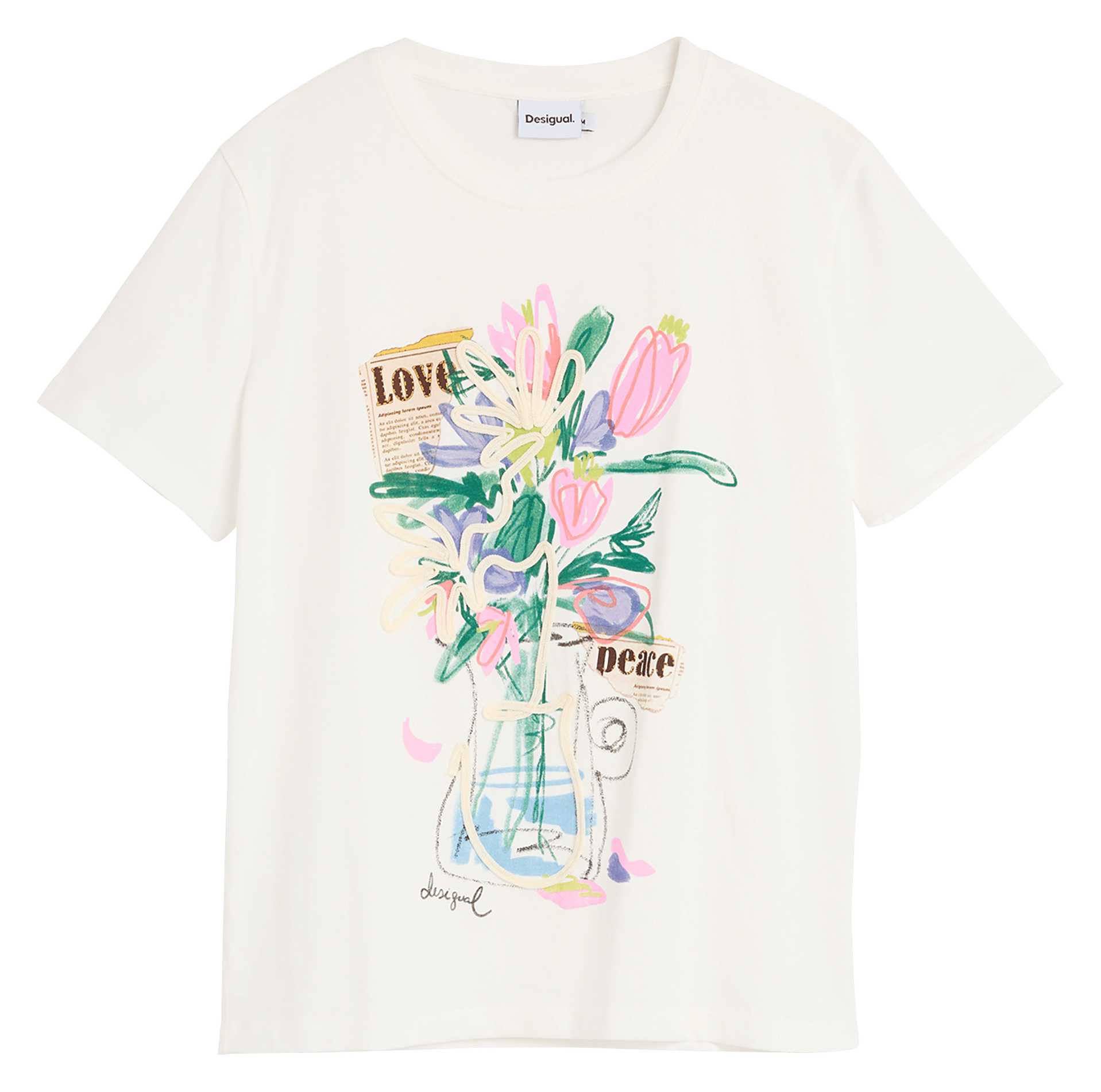 Bedrucktes T-Shirt mit geradem Schnitt vorne DESIGUAL Weiss