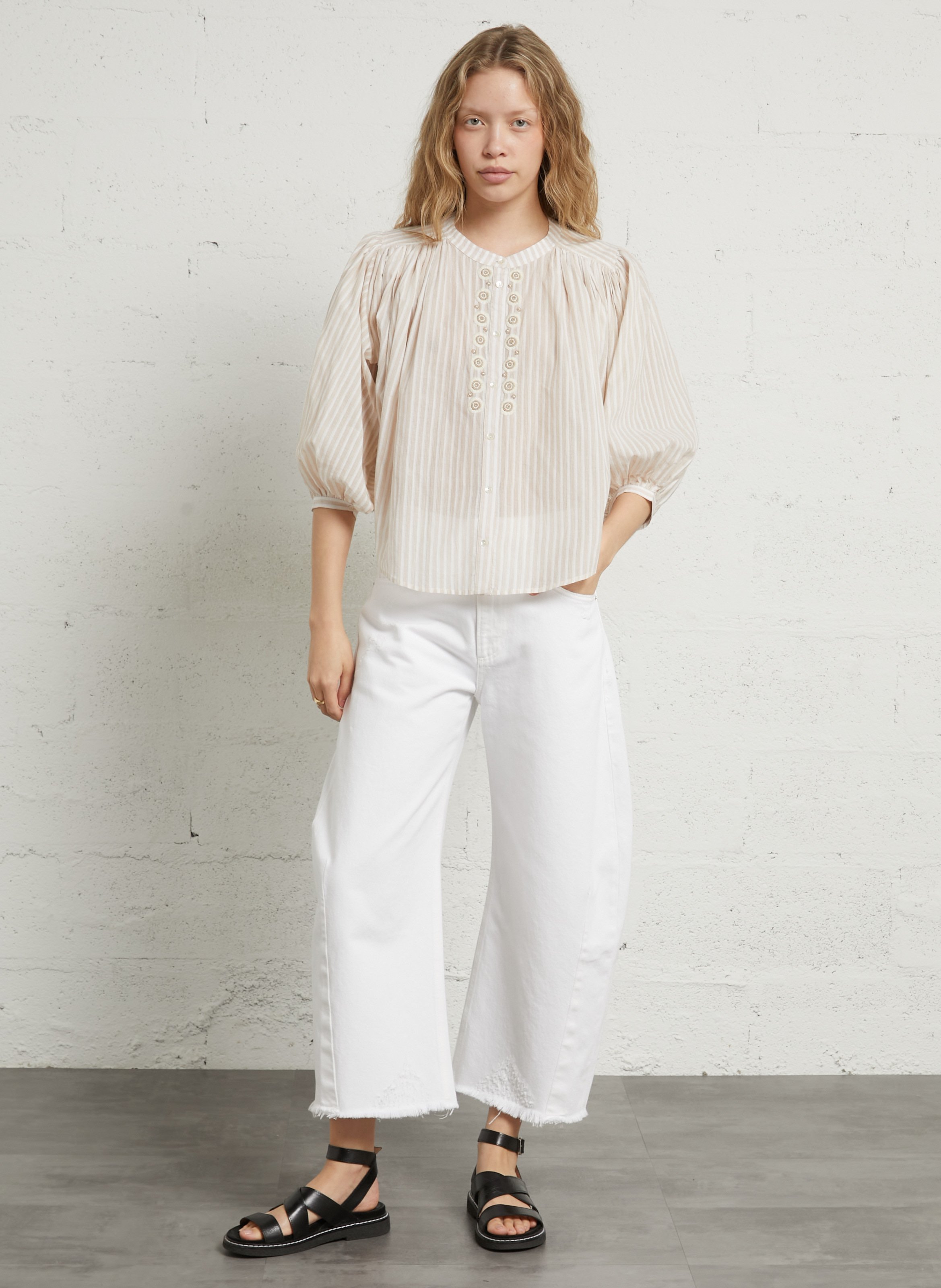 Baumwollbluse mit Rundhalsausschnitt BELLA JONES Beige