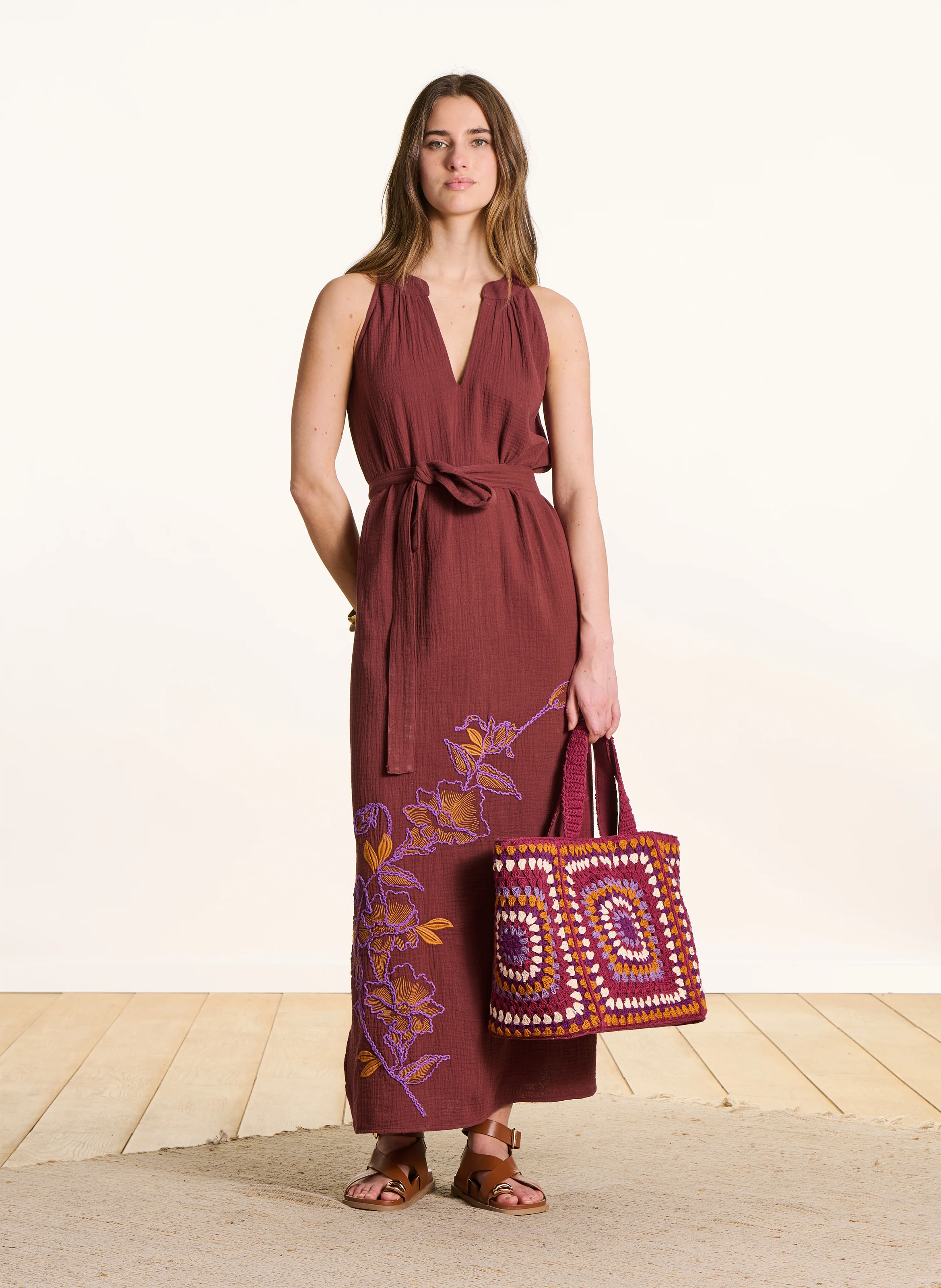 Robe longue droite en coton bio LA FEE MARABOUTEE Marron