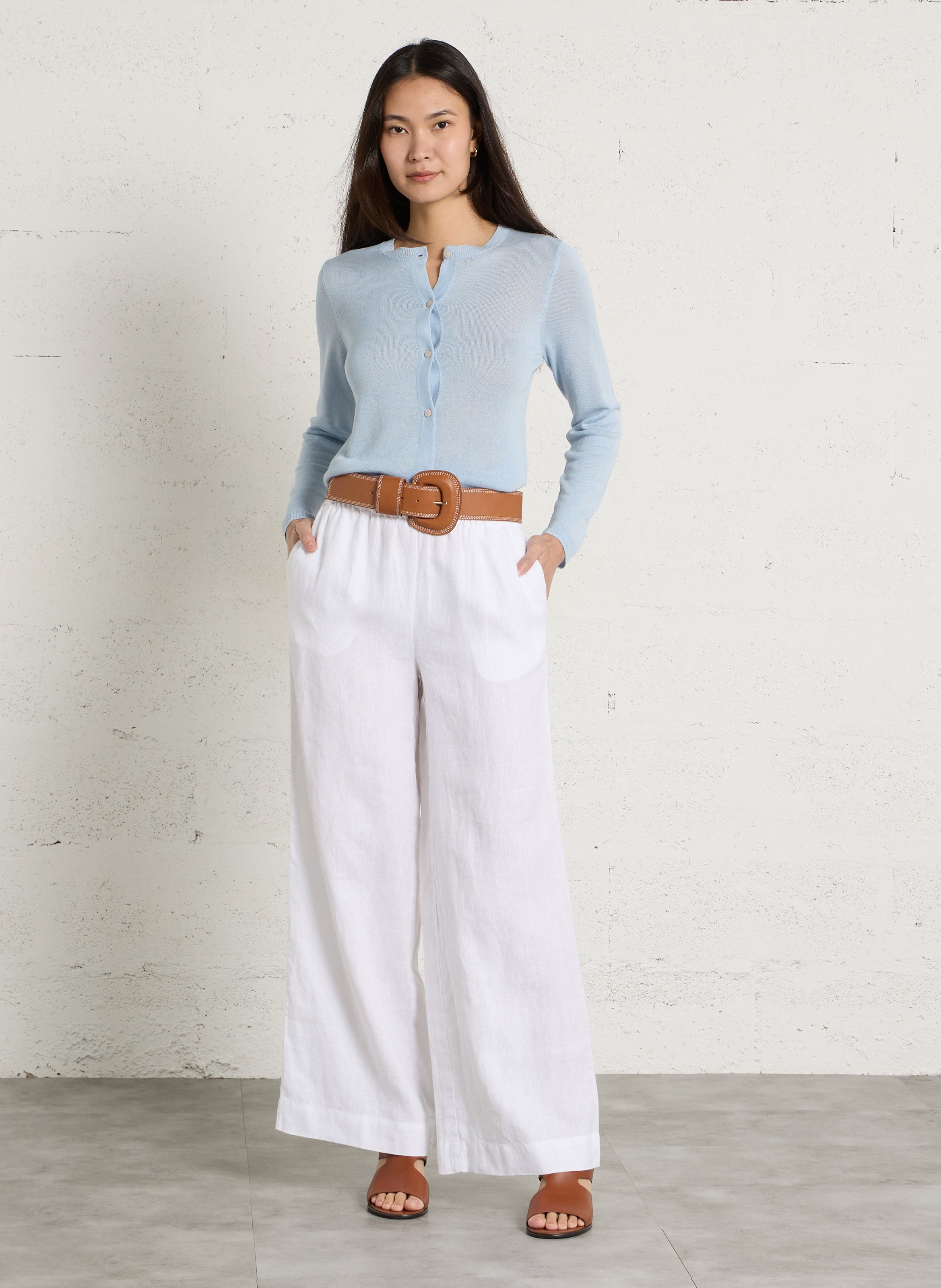 Gilet droit col rond en maille mélangée MAISON 123 Bleu