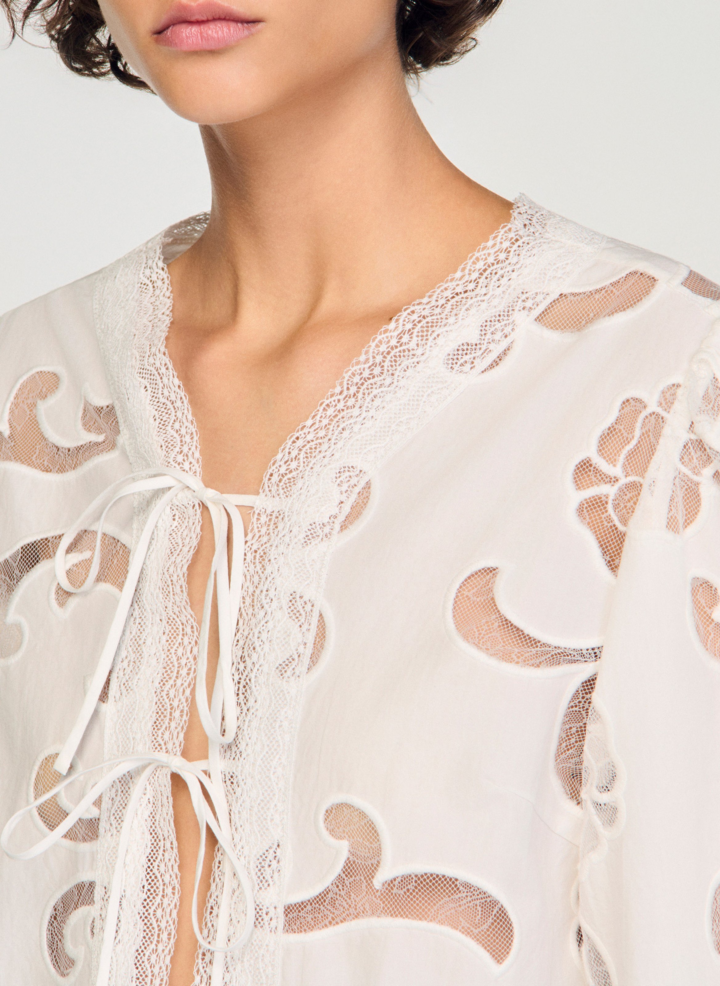 Blouse met ronde hals | katoenblend SANDRO Beige