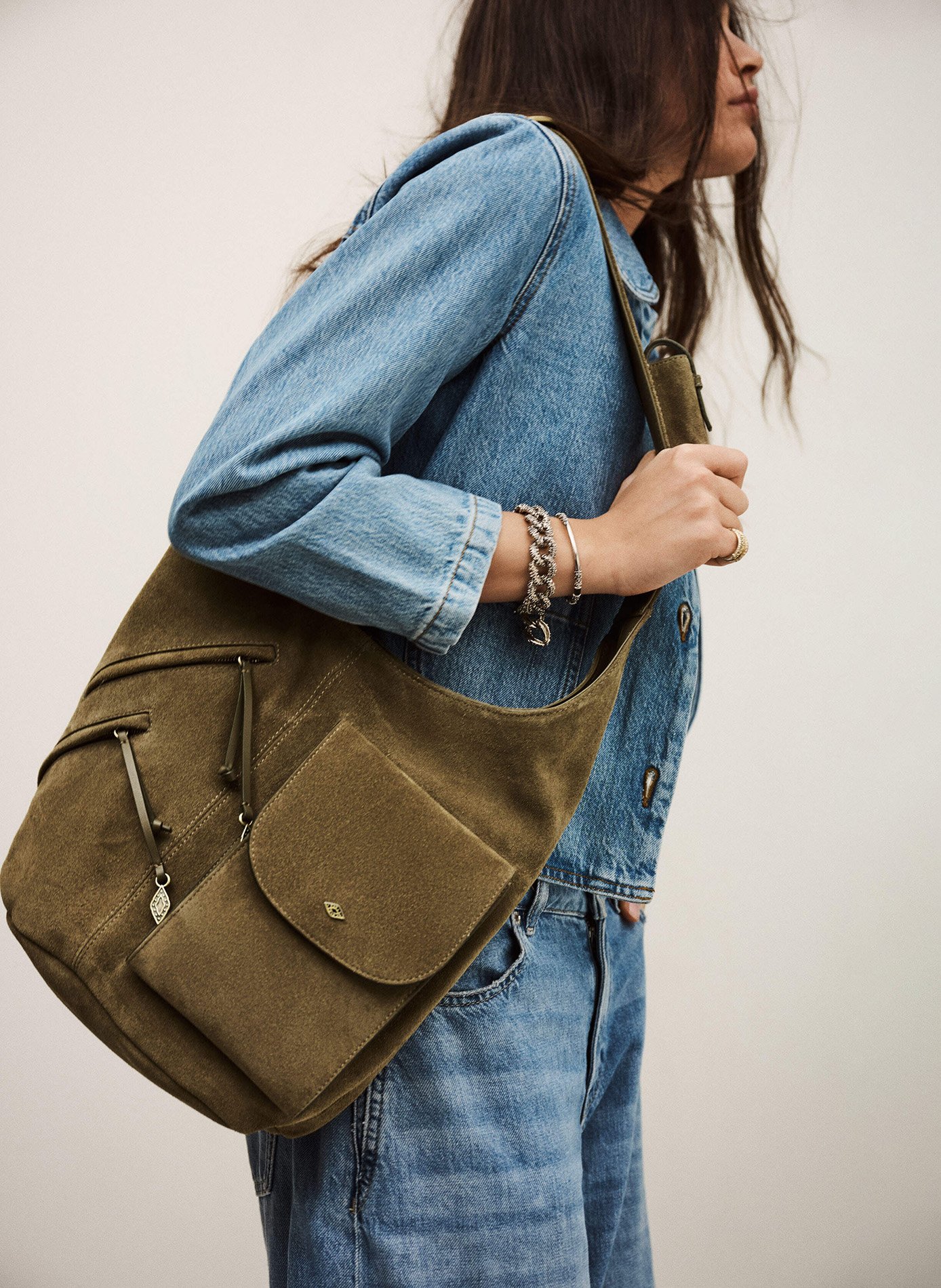 Shoulder bag with multiple pockets in leather BA&SH Khaki