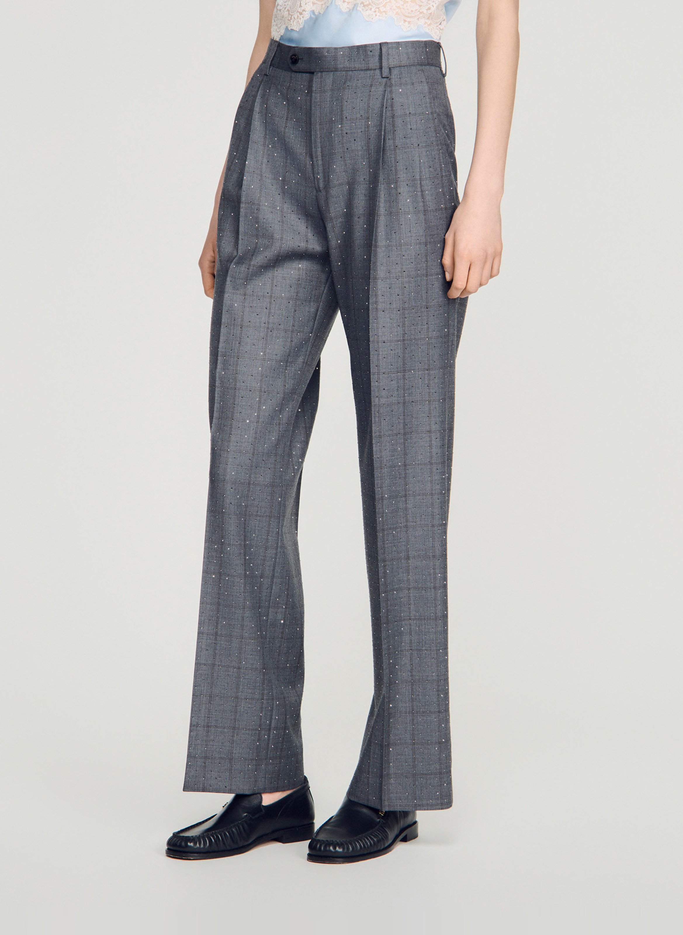 Pantalon large en laine SANDRO Gris