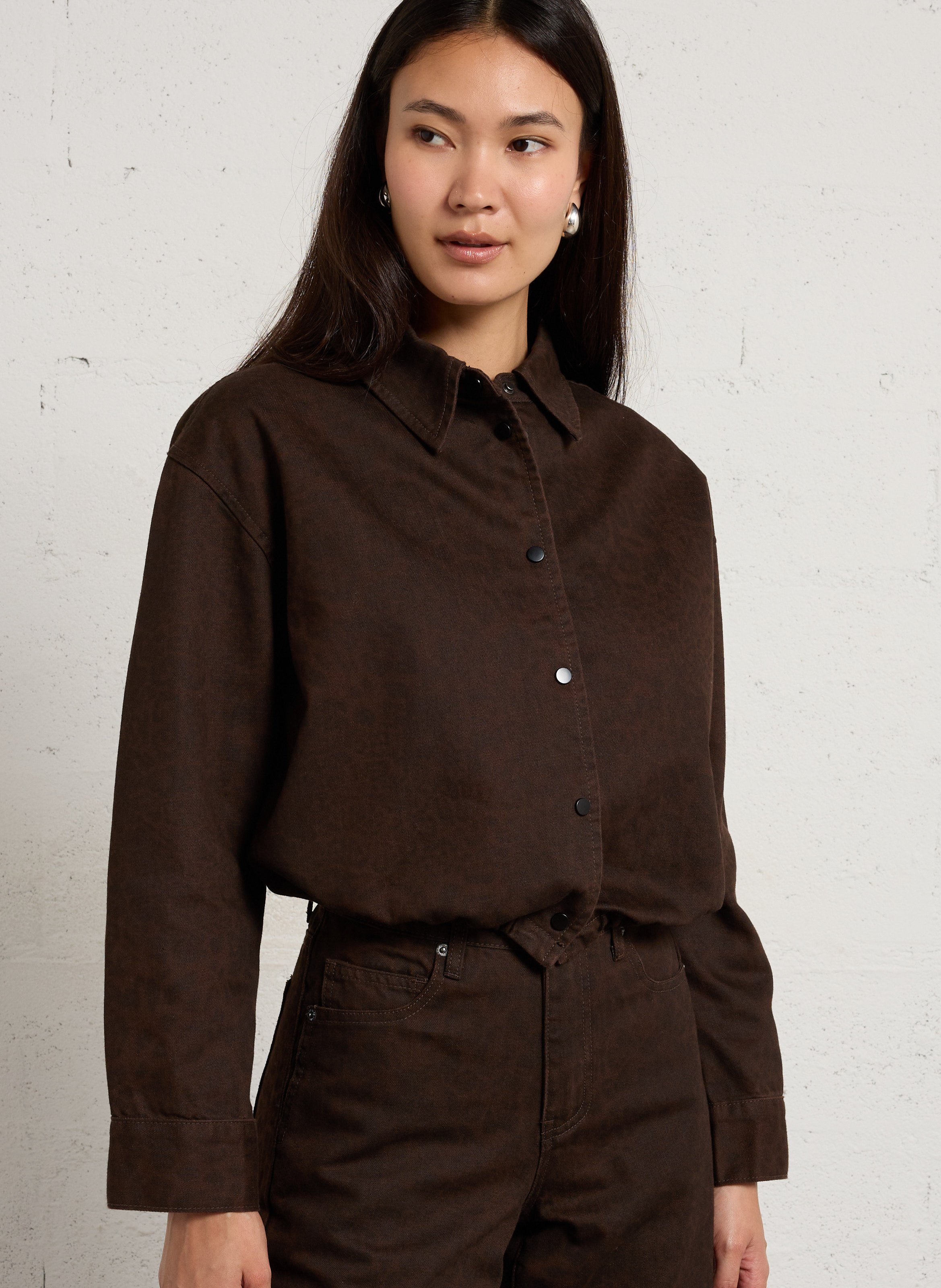Oversized jack met klassieke kraag van bedrukte katoenmix | Bruin SUNCOO Dames